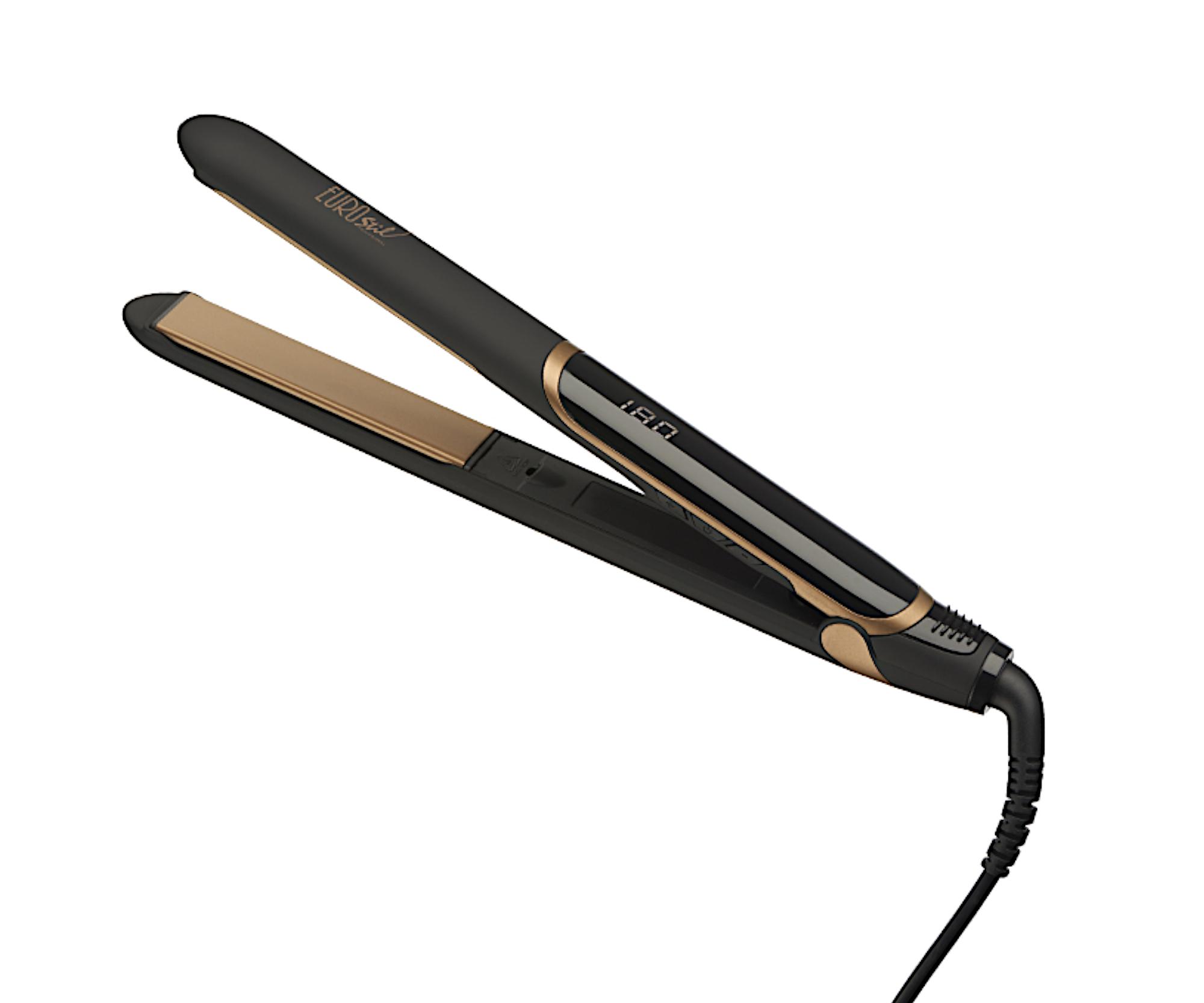 E-shop Profesionálna žehlička na vlasy Eurostil Professional Ionic Plus Golden - čierno-zlatá (06138/53) + darček zadarmo