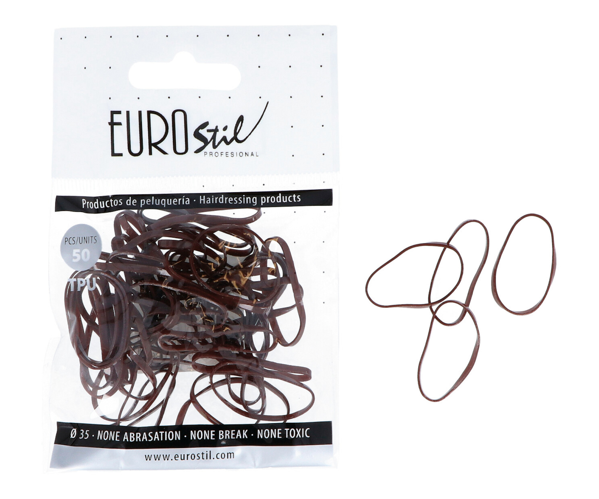 E-shop Gumičky do vlasov Eurostil Professional TPU Hair Elastics For Hairstyles - hnedé, 50 ks (06810)