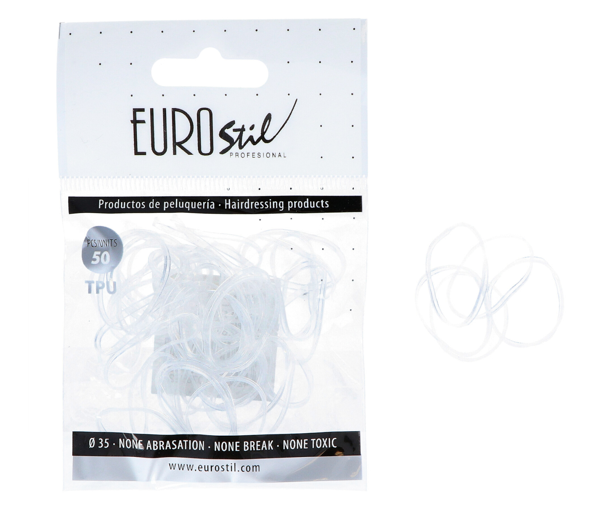 E-shop Gumičky do vlasov Eurostil Professional TPU Hair Elastics For Hairstyles - priehľadné, 50 ks (06811)