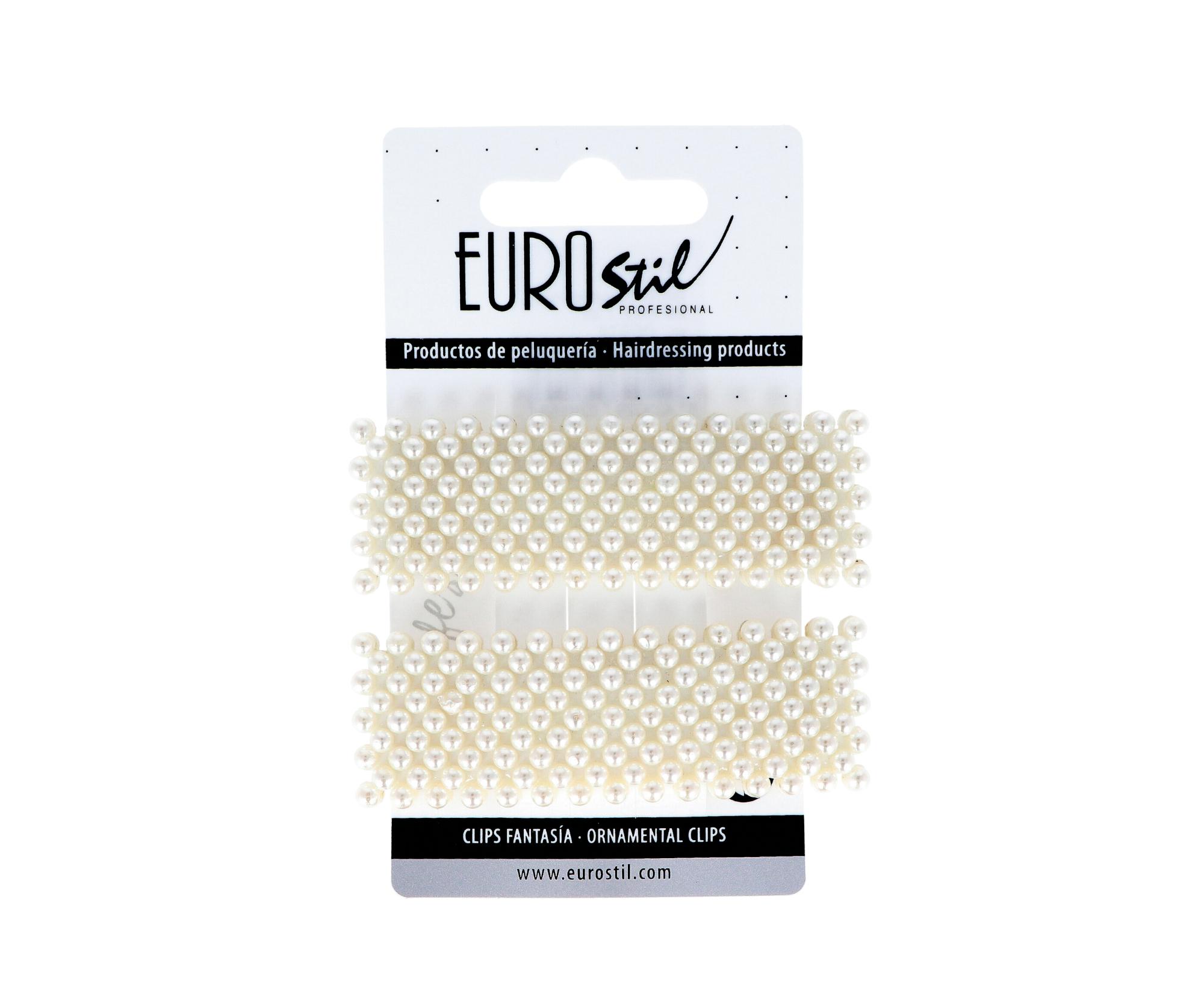 E-shop Ozdobné obdĺžnikové sponky pukačky s perličkami Eurostil Professional - 8 cm, 2 ks (06934)