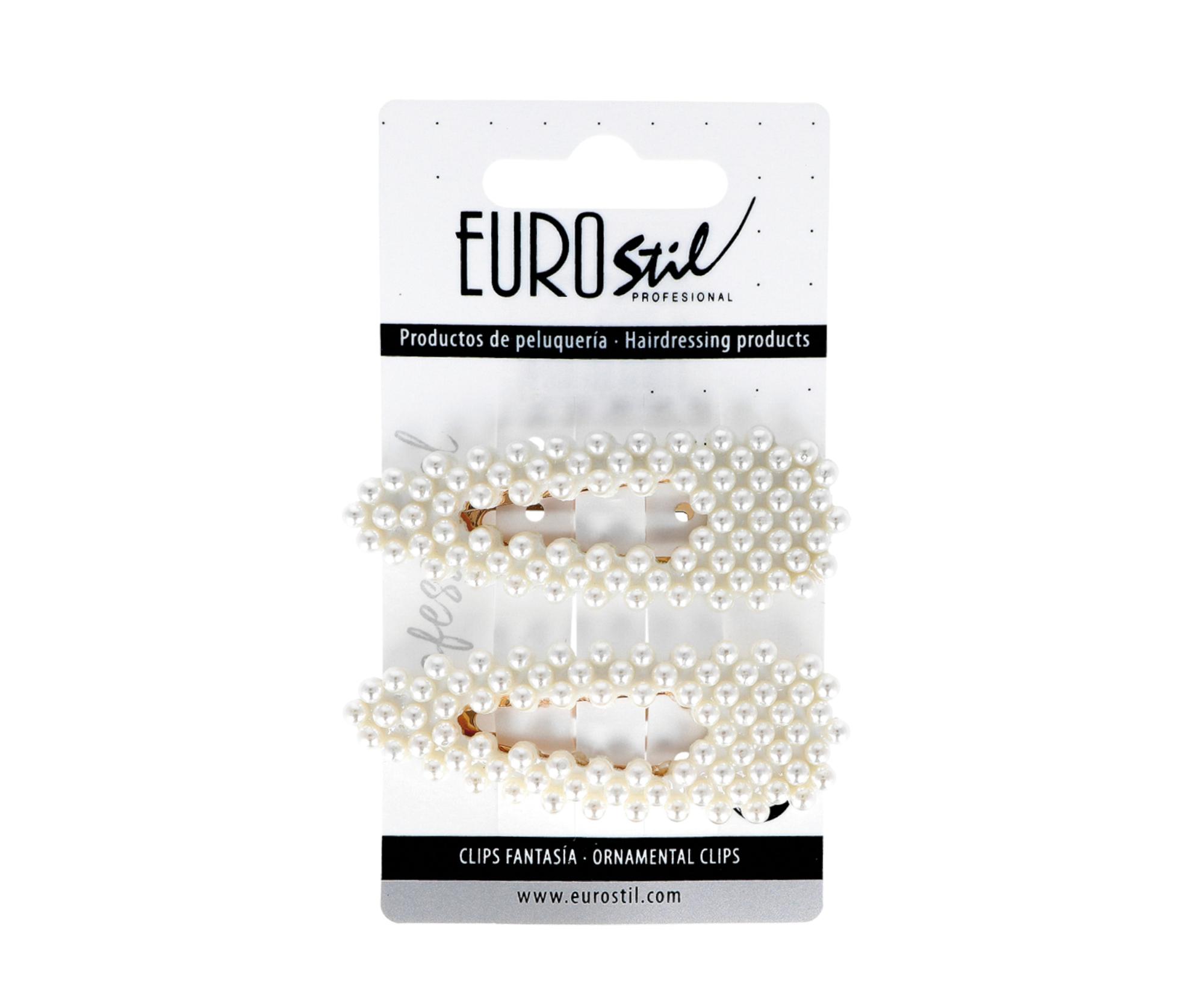 E-shop Ozdobné sponky pukačky s perličkami Eurostil Professional - 7,5 cm, 2 ks (06935)