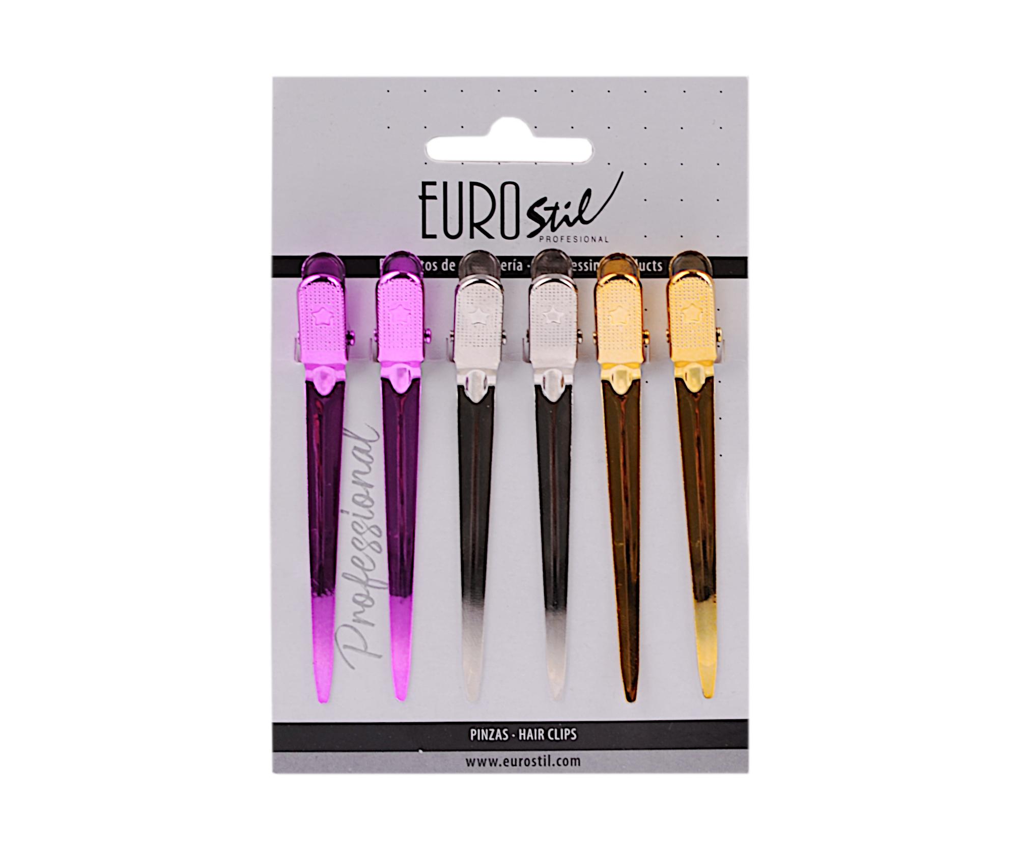 E-shop Kovová spona do vlasov Eurostil Professional - 9 cm, farebná - 6 ks (07614) + darček zadarmo
