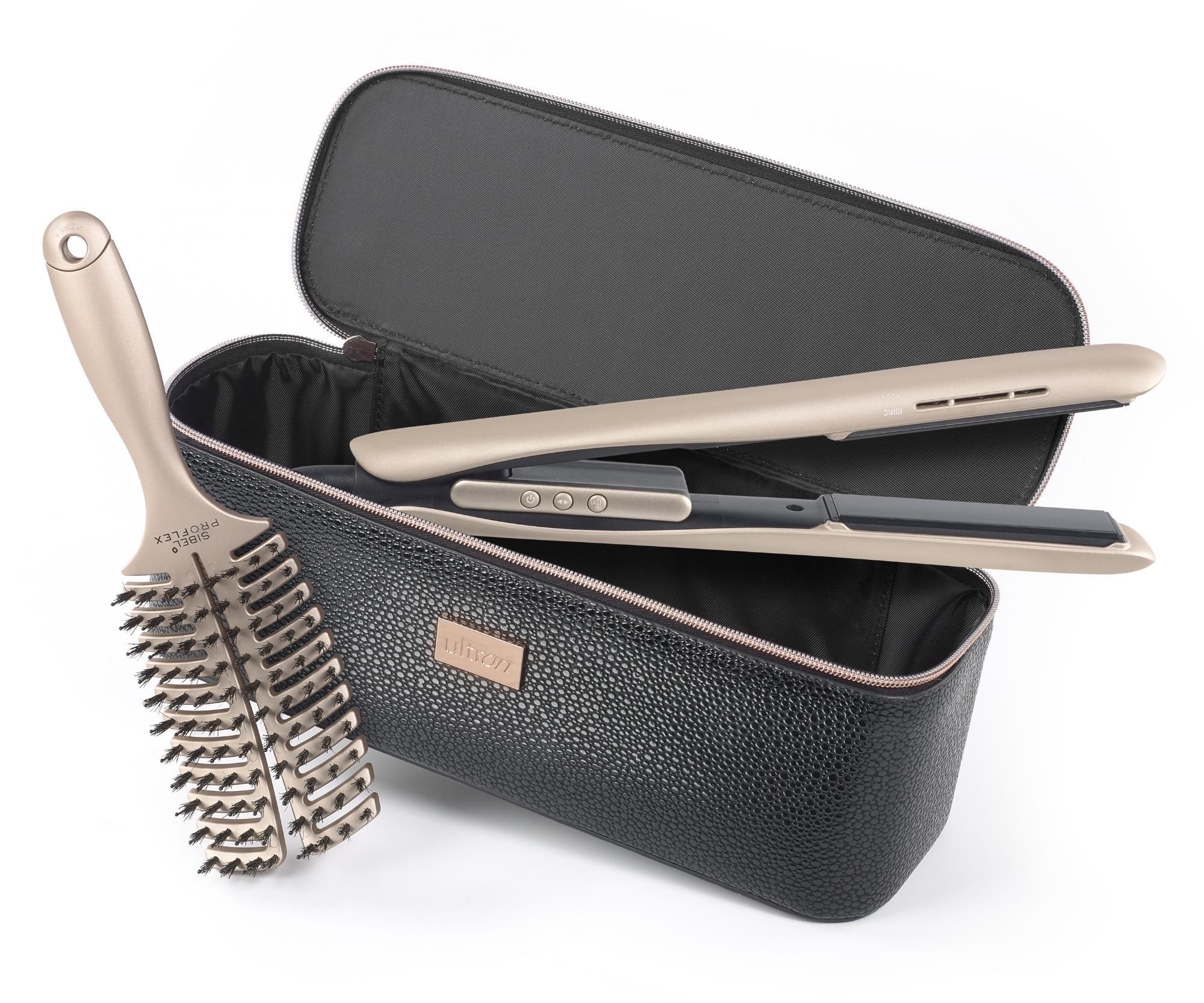 E-shop Luxusný set profesionálnej žehličky na vlasy Ultron Enyi 1" s kartáčom Sibel Proflex a puzdrom Ultron Luxury Gift Set - zlatý + darček zadarmo