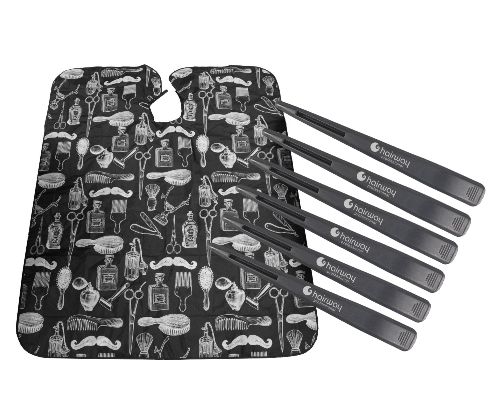E-shop Kadernícka pláštenka na strihanie Hairway 37001 - čierna + karbónové klipsy do vlasov Hairway - 12 cm, čierne - 6 ks zadarmo + darček zadarmo