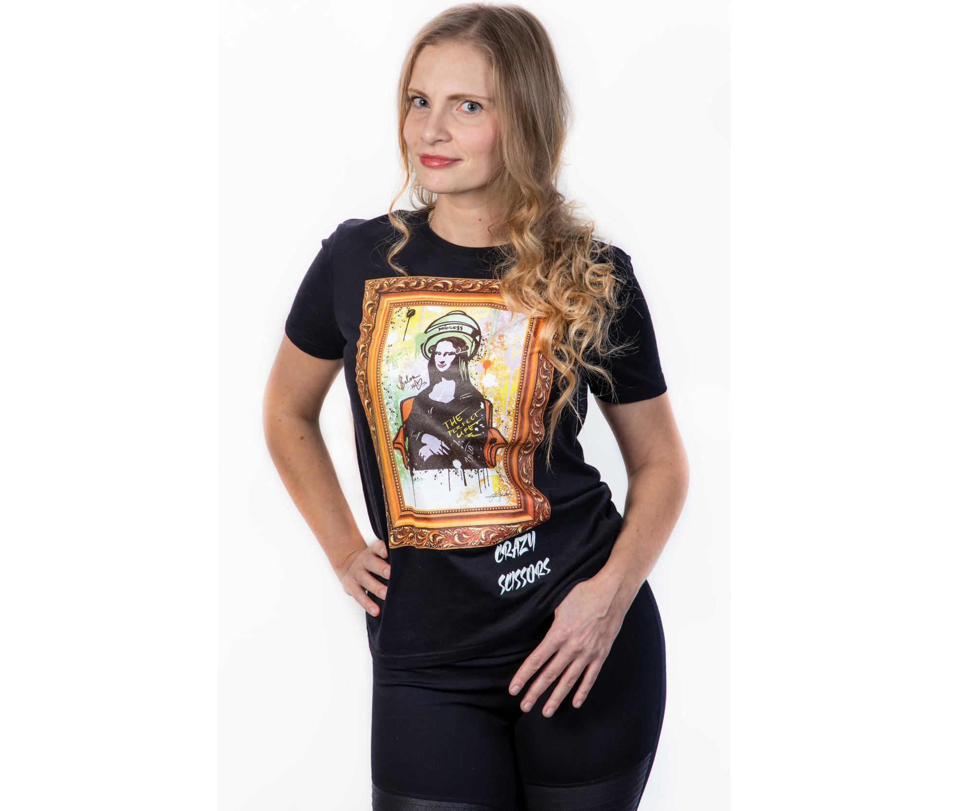 E-shop Tričko s krátkym rukávom Crazy Scissors Mona Lisa - čierne, XXL + darček zadarmo