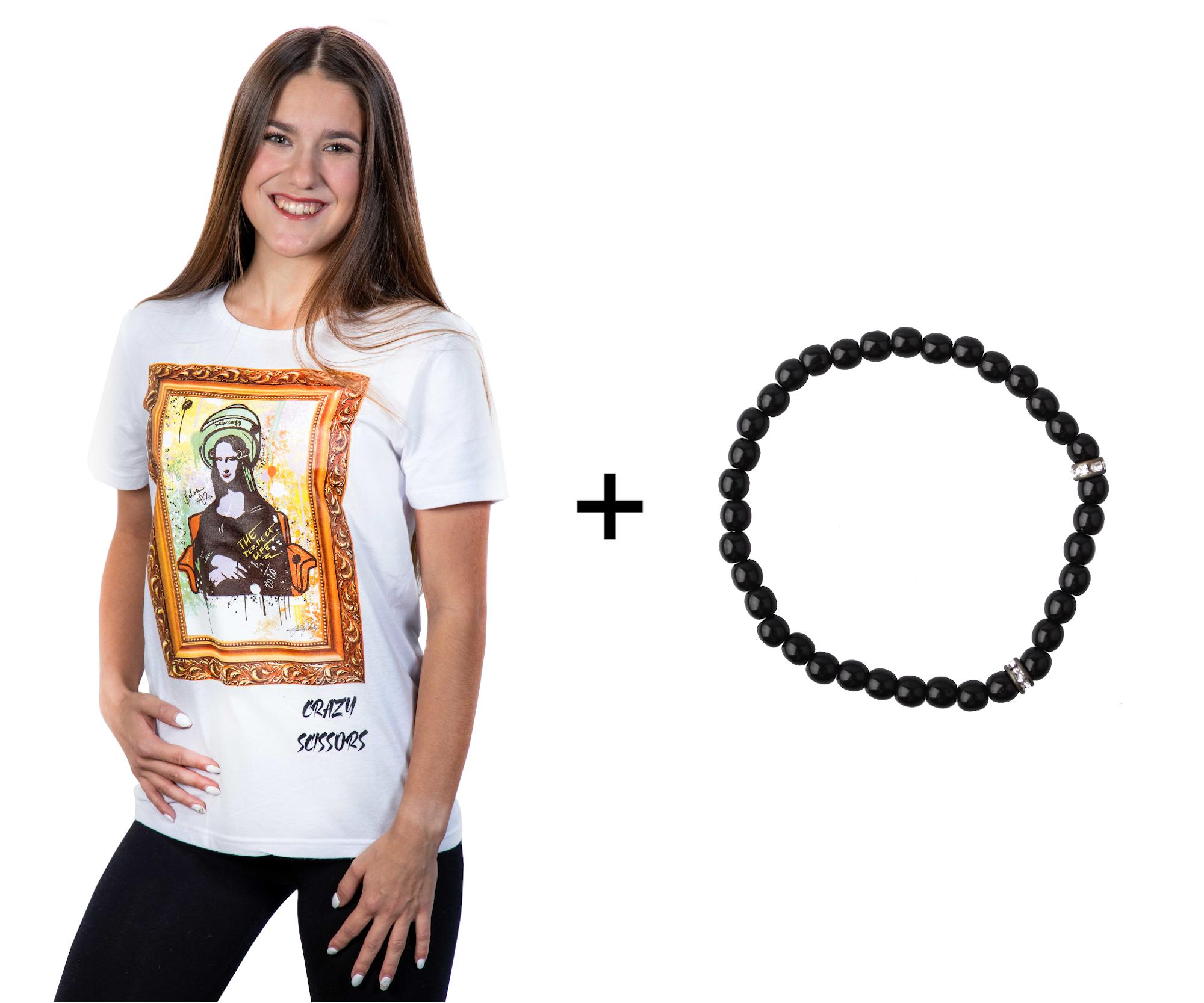 E-shop Tričko s krátkym rukávom Crazy Scissors Mona Lisa - biele, M + náramok Loréal Preciosa zadarmo + darček zadarmo