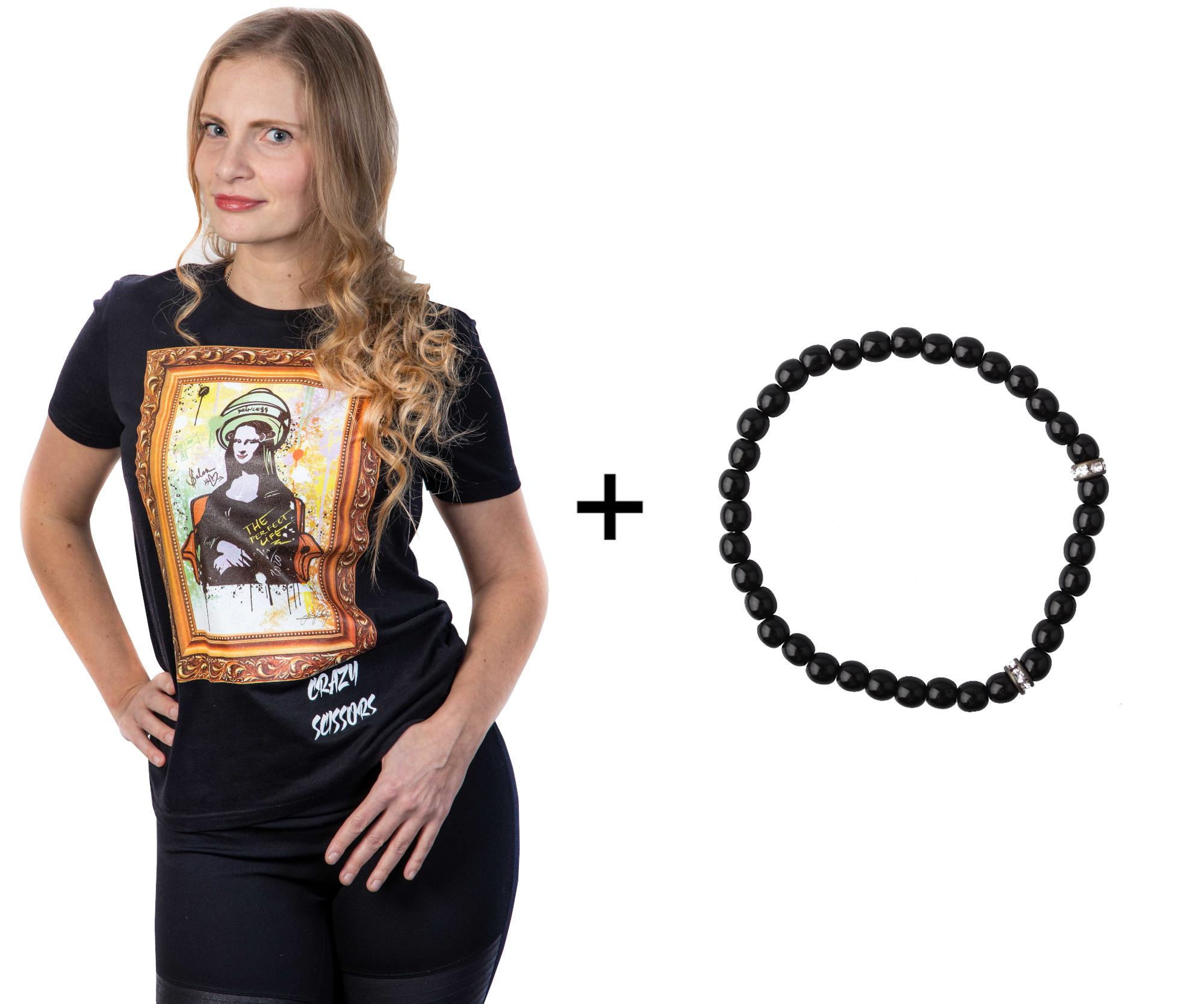 E-shop Tričko s krátkym rukávom Crazy Scissors Mona Lisa - čierne, S + náramok Loréal Preciosa zadarmo + darček zadarmo