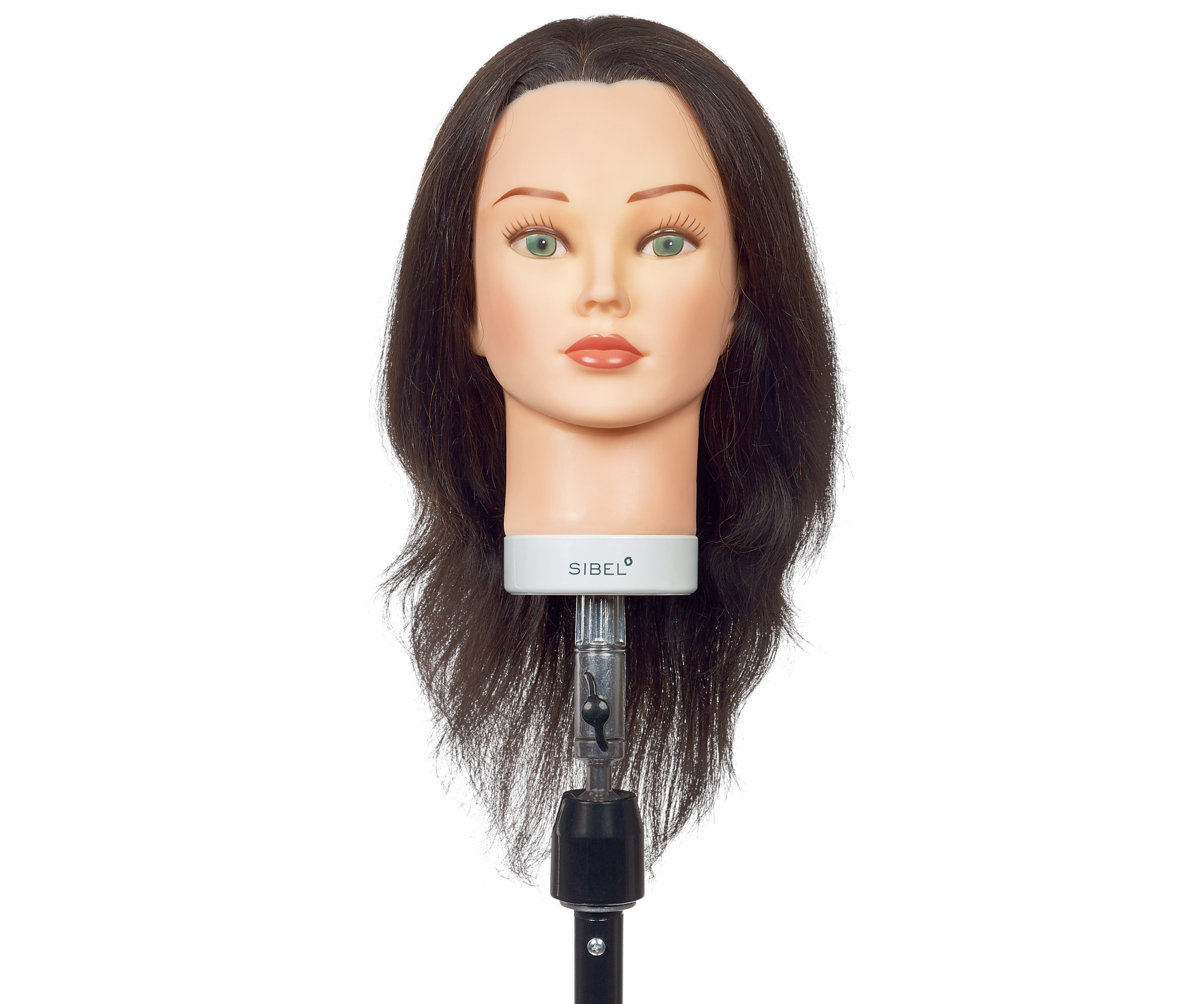 E-shop Cvičná hlava Sibel Betty s prírodnými vlasmi - tmavo hnedá. 15-35 cm (0040201) + darček zadarmo