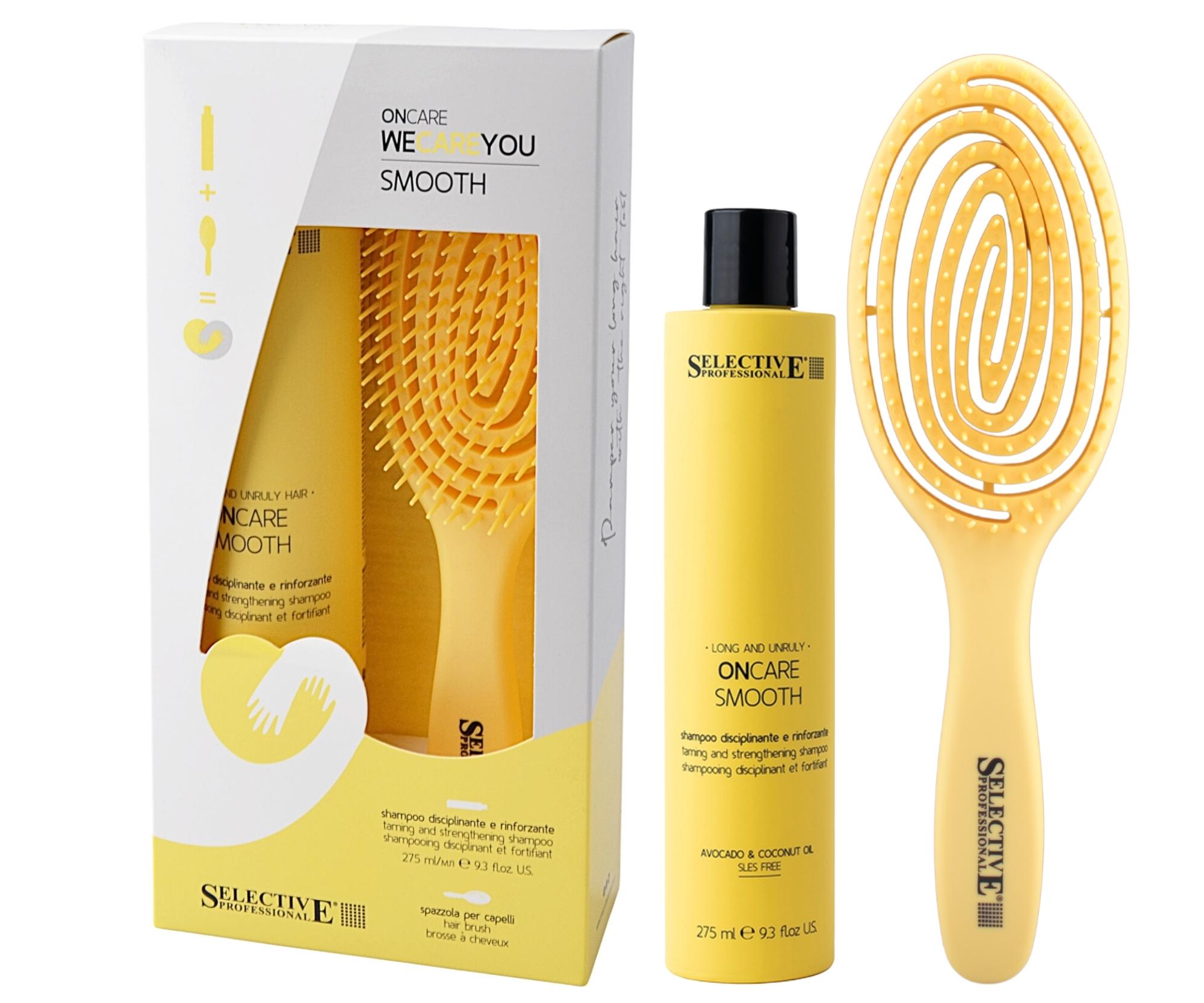 E-shop Darčeková sada pre nepoddajné vlasy Selective Professional OnCare Smooth WeCareYou Kit - šampón + kefa zadarmo + darček zadarmo