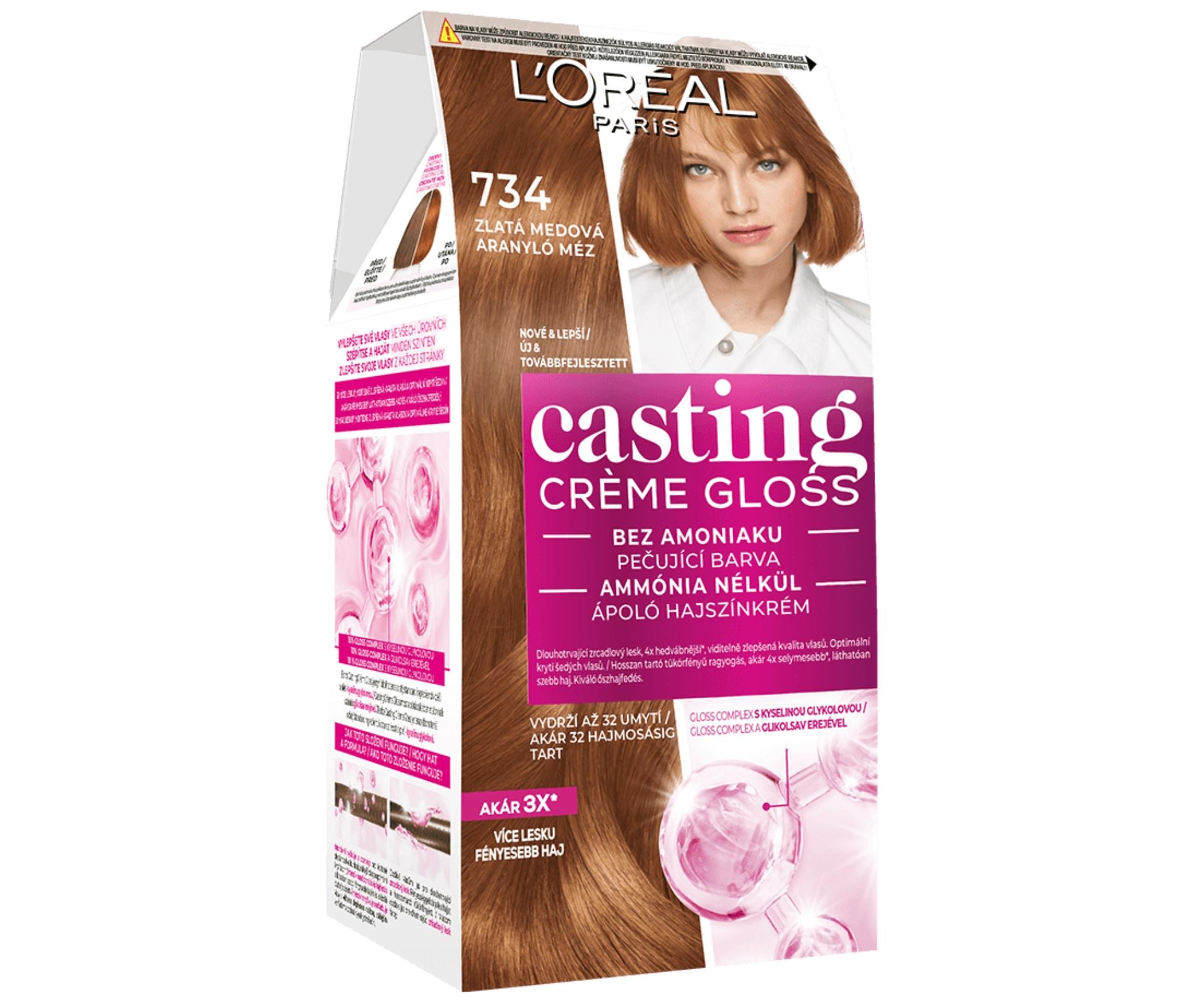 E-shop Barvící krém bez amoniaku Loréal Casting Créme Gloss - 734 zlatá medová - L’Oréal Paris + darček zadarmo