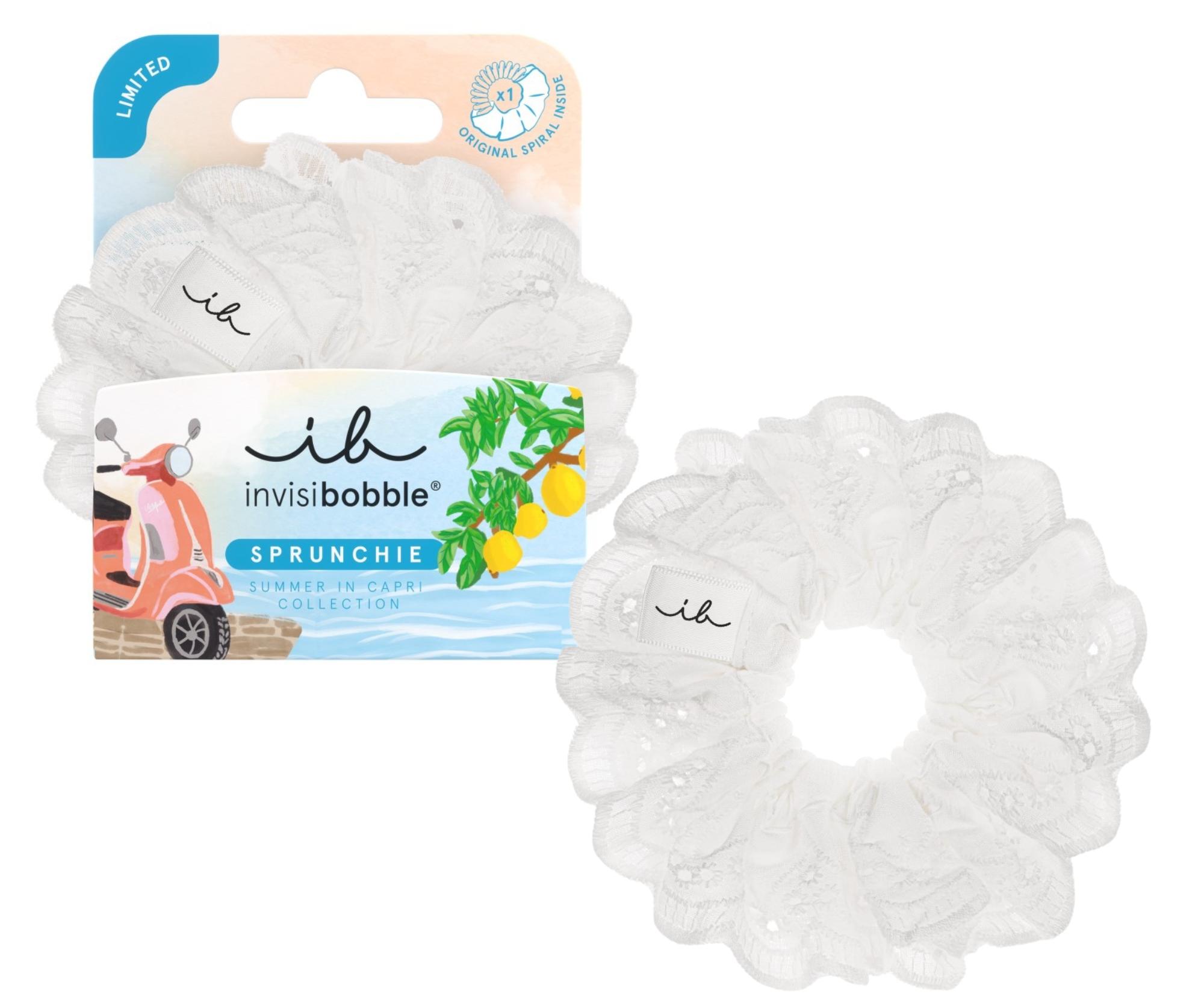 E-shop Ozdobná špirálová gumička do vlasov Invisibobble Sprunchie Original Summer In Capri Blanco Bliss - biela + darček zadarmo