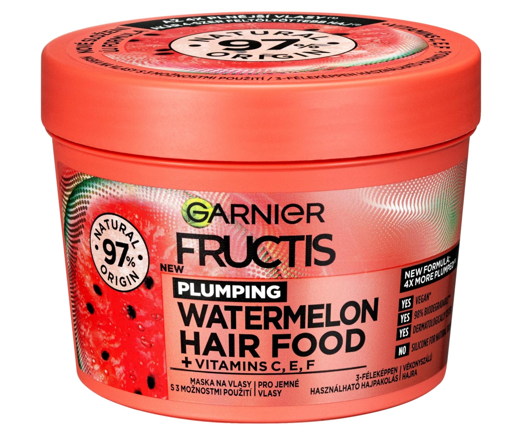 E-shop Maska pre jemné vlasy bez objemu Garnier Fructis Watermelon Hair Food 3 Usage Mask - 400 ml + darček zadarmo