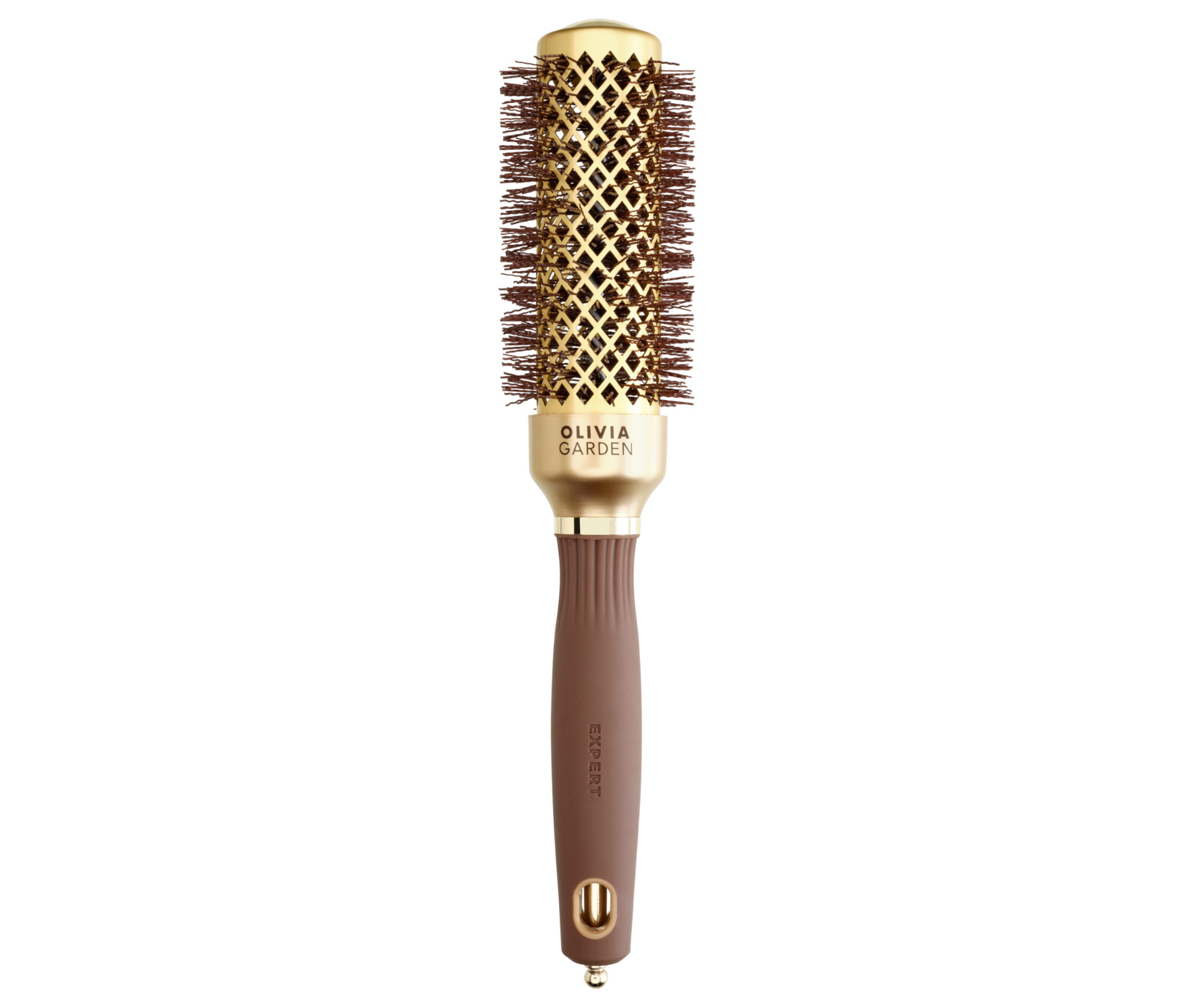 E-shop Okrúhla fúkacia kefa na vlasy Olivia Garden Expert Blowout Shine Gold a Brown - 35 mm (ID2049) + darček zadarmo