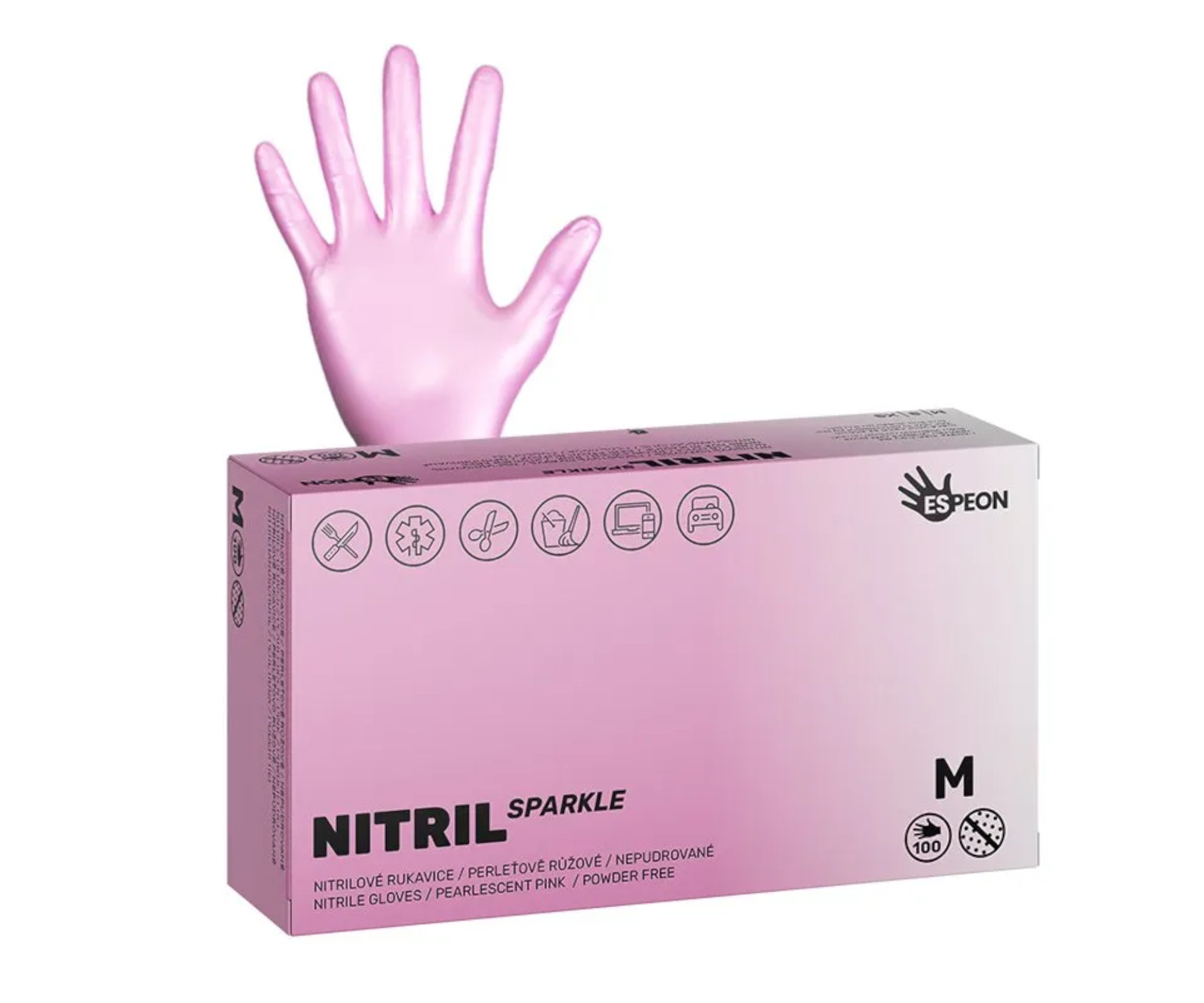 E-shop Nitrilové rukavice Espeon Nitril Sparkle - 100 ks, perleťové ružové, veľkosť M (100144) + darček zadarmo