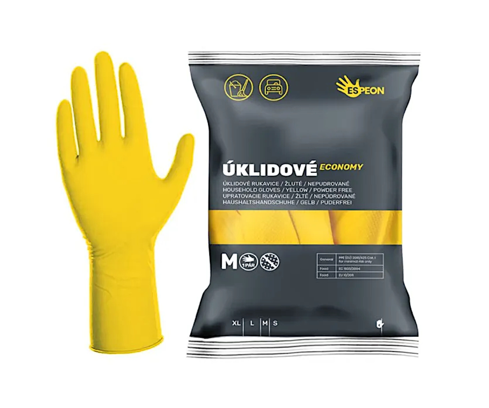 E-shop Latexové upratovacie rukavice Espeon Economy - žlté, veľkosť M (300004)
