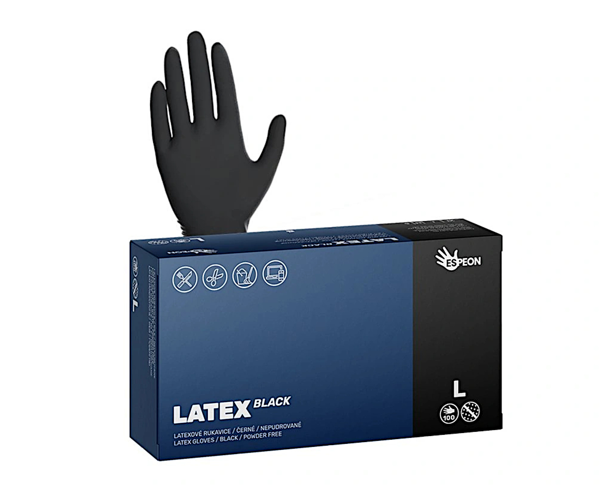 E-shop Latexové rukavice Espeon Latex Black - 100 ks, čierne, veľkosť L (100069) + darček zadarmo