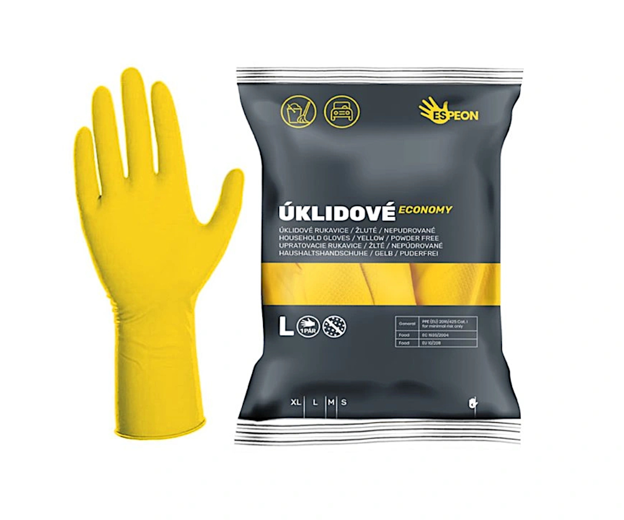 E-shop Latexové upratovacie rukavice Espeon Economy - žlté, veľkosť L (300005)