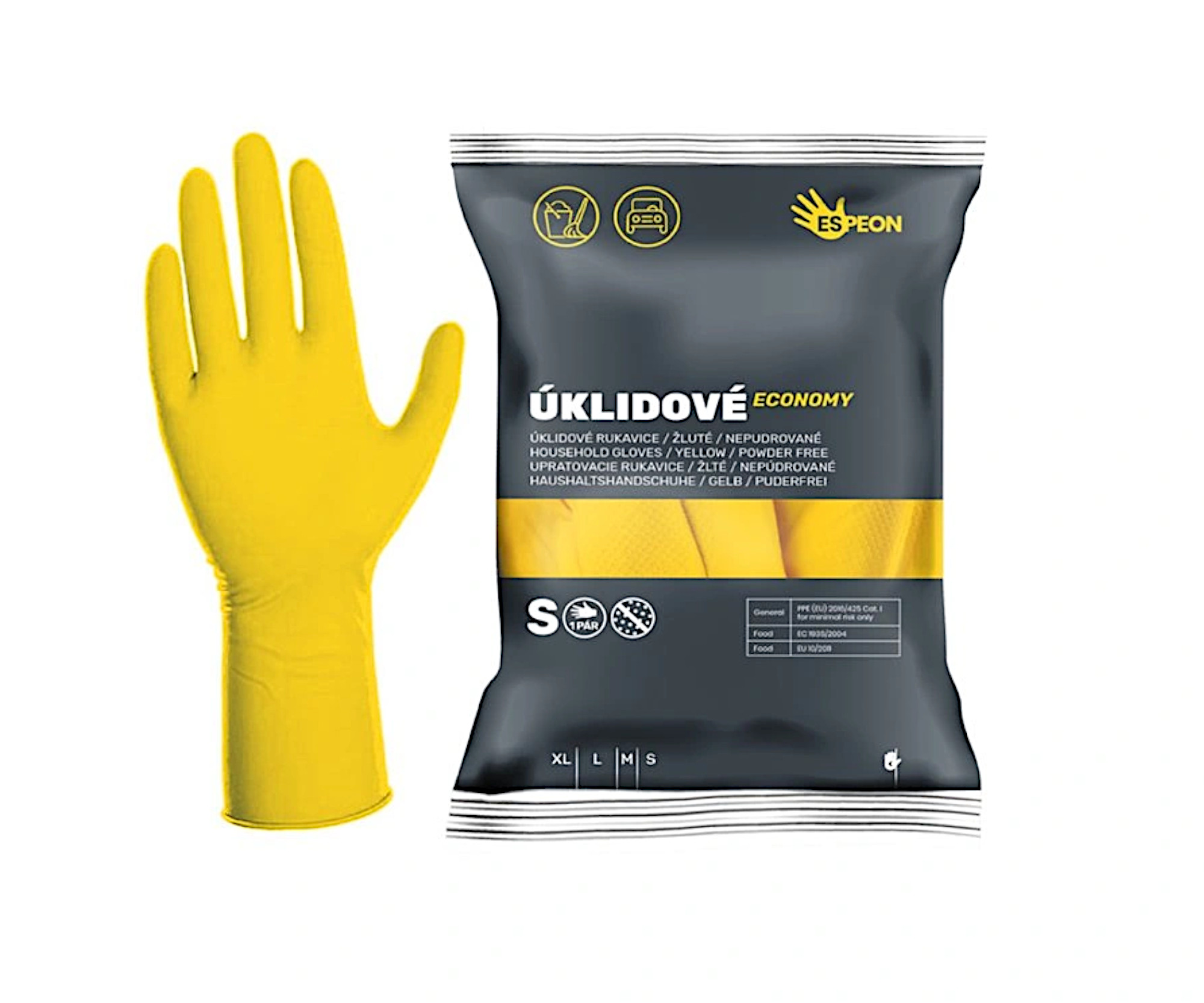 E-shop Latexové upratovacie rukavice Espeon Economy - žlté, veľkosť S (300003)