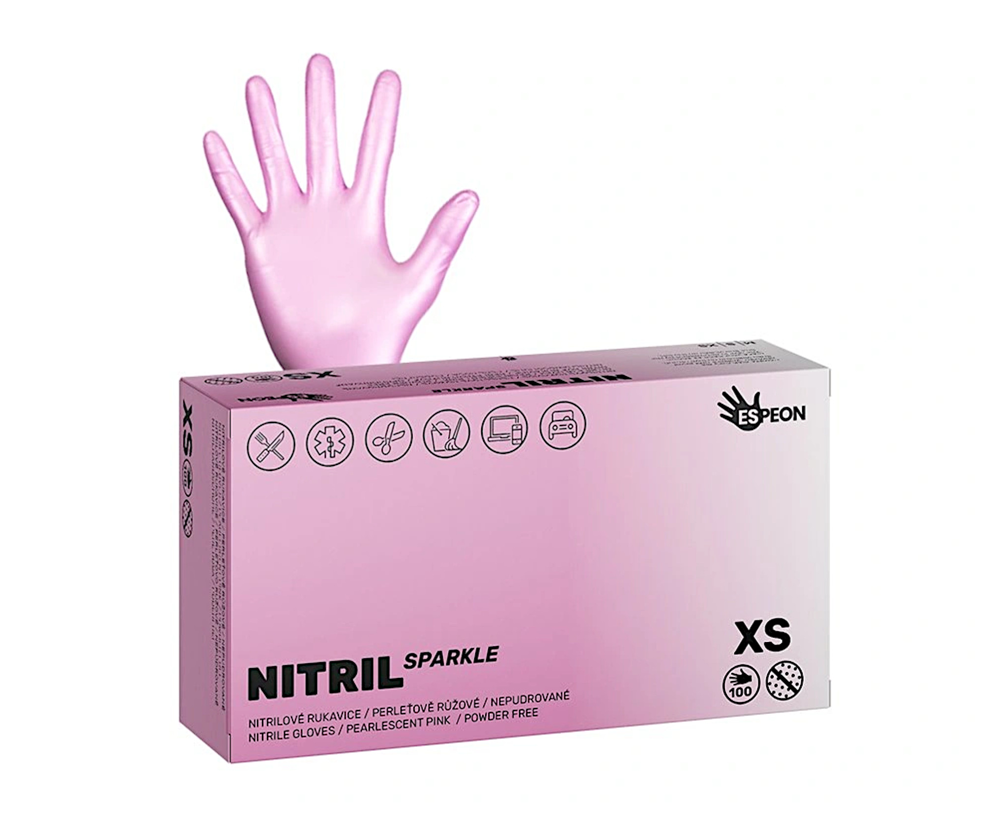 E-shop Nitrilové rukavice Espeon Nitril Sparkle - 100 ks, perleťové ružové, veľkosť XS (100142) + darček zadarmo