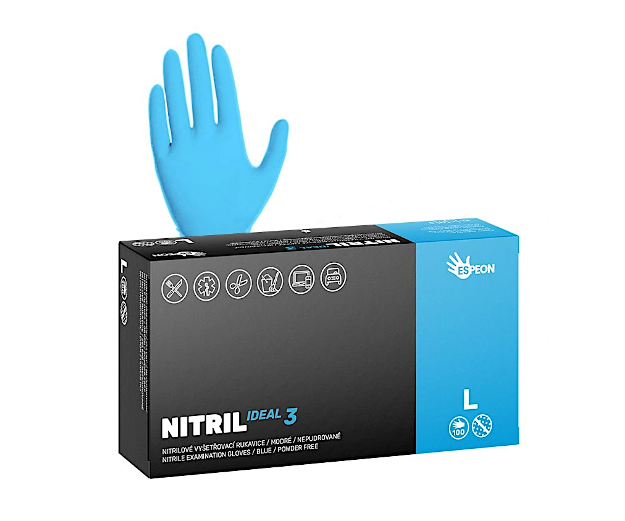 E-shop Silnejšie nitrilové rukavice Espeon Nitril Ideal 3 - 100 ks, modré, veľkosť L (100181) + darček zadarmo