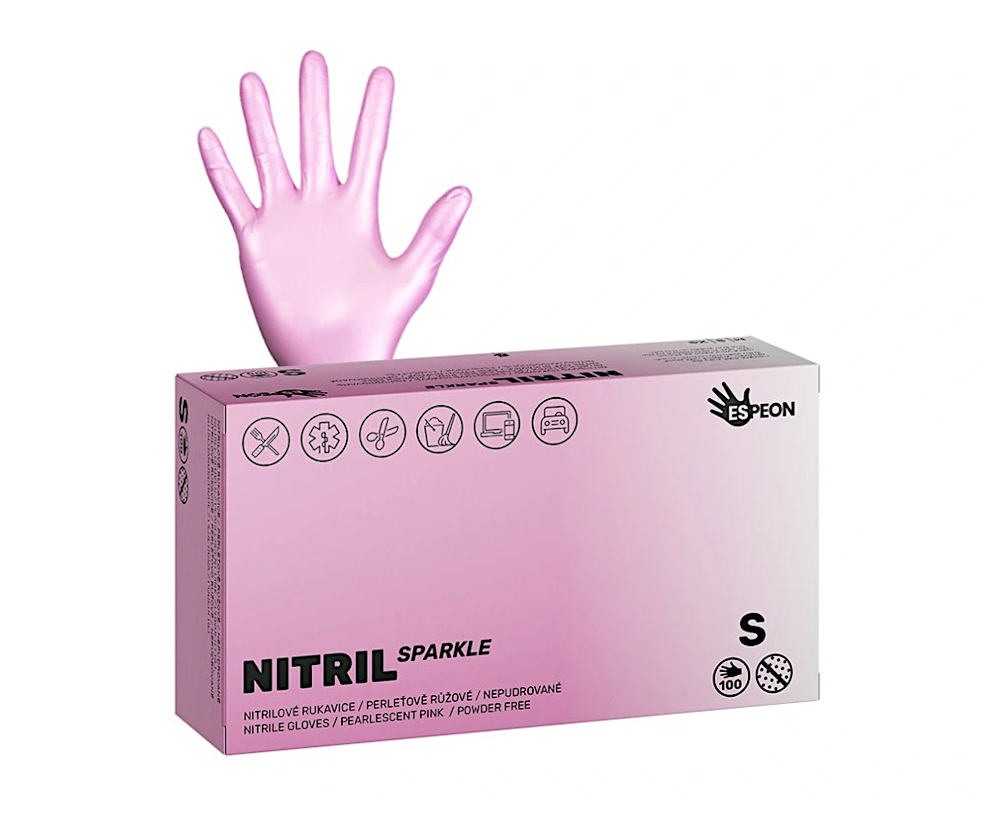 E-shop Nitrilové rukavice Espeon Nitril Sparkle - 100 ks, perleťové ružové, veľkosť S (100143) + darček zadarmo
