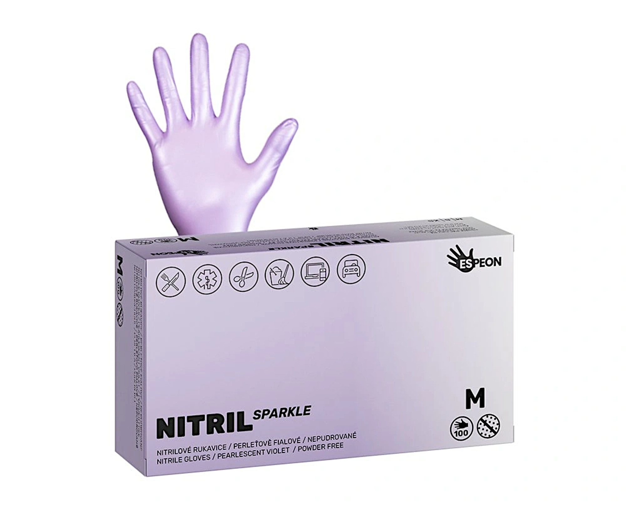 E-shop Nitrilové rukavice Espeon Nitril Sparkle - 100 ks, perleťové fialové, veľkosť M (100147) + darček zadarmo