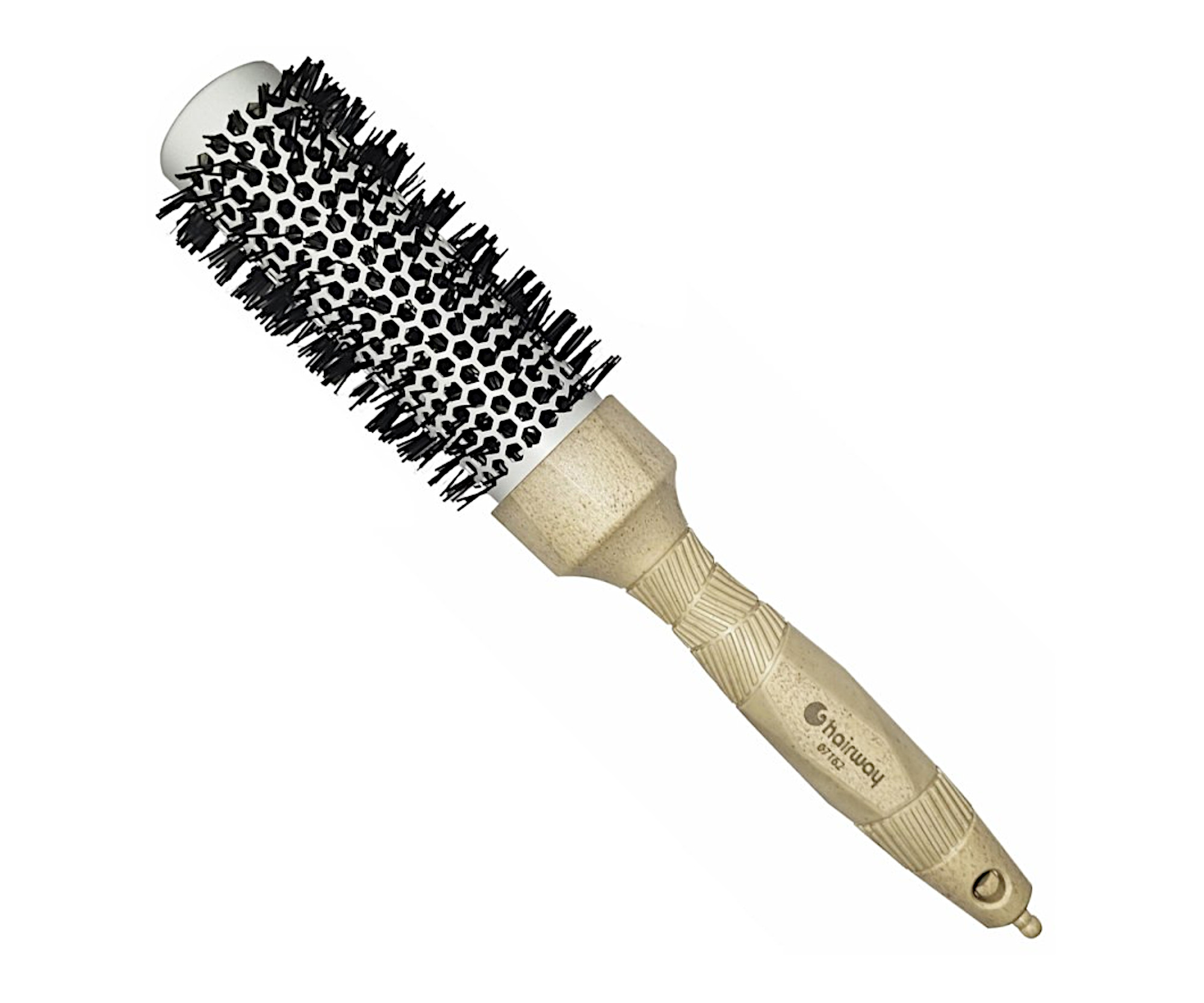 E-shop Okrúhla kefa z organického materiálu s nylonovými štetinami Hairway Organica - krémová, 34 mm (07162) + darček zadarmo