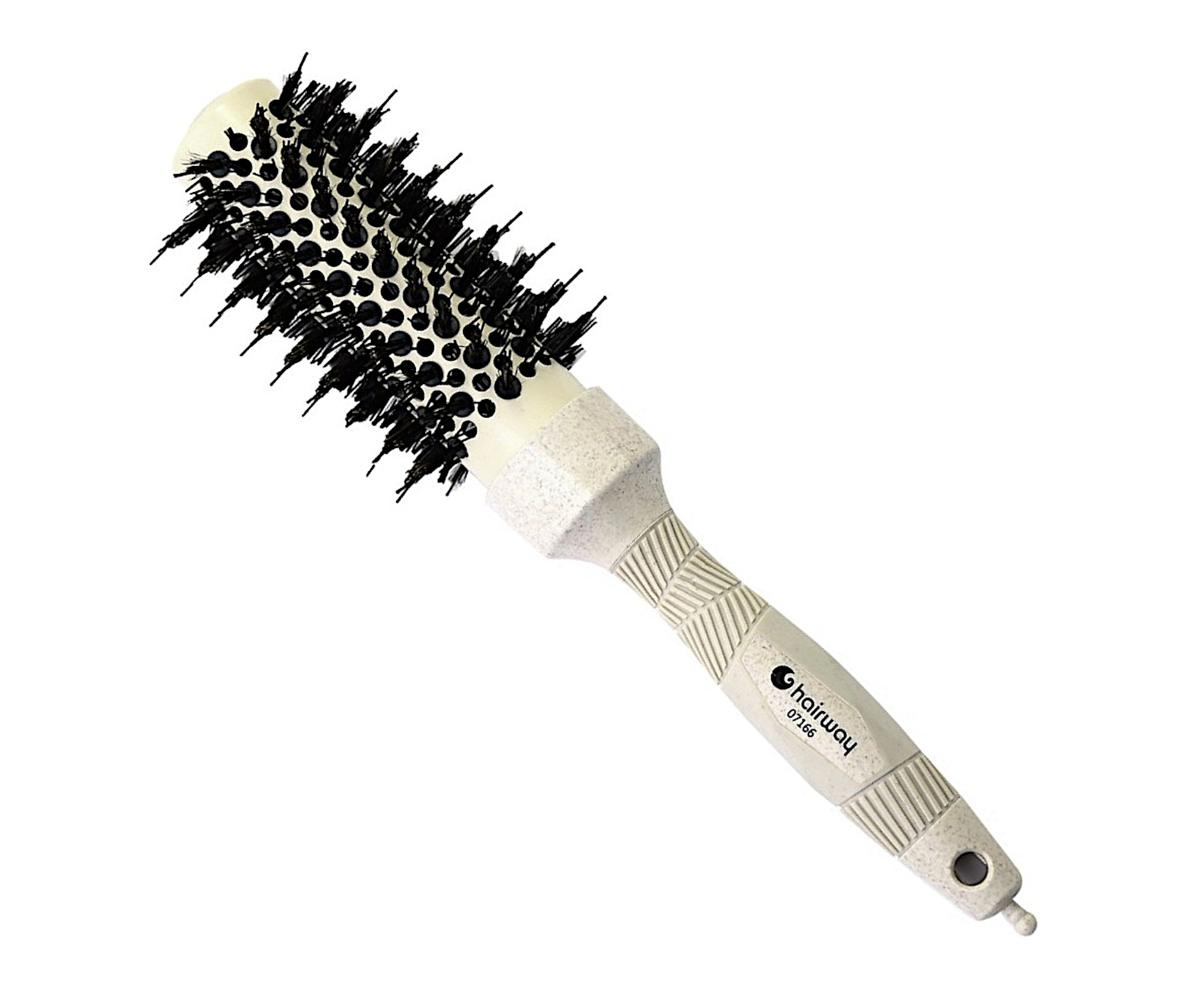 E-shop Okrúhla fúkacia kefa z organického materiálu s tromi typmi štetín Hairway Organica - krémová, 34 mm (07166) + darček zadarmo