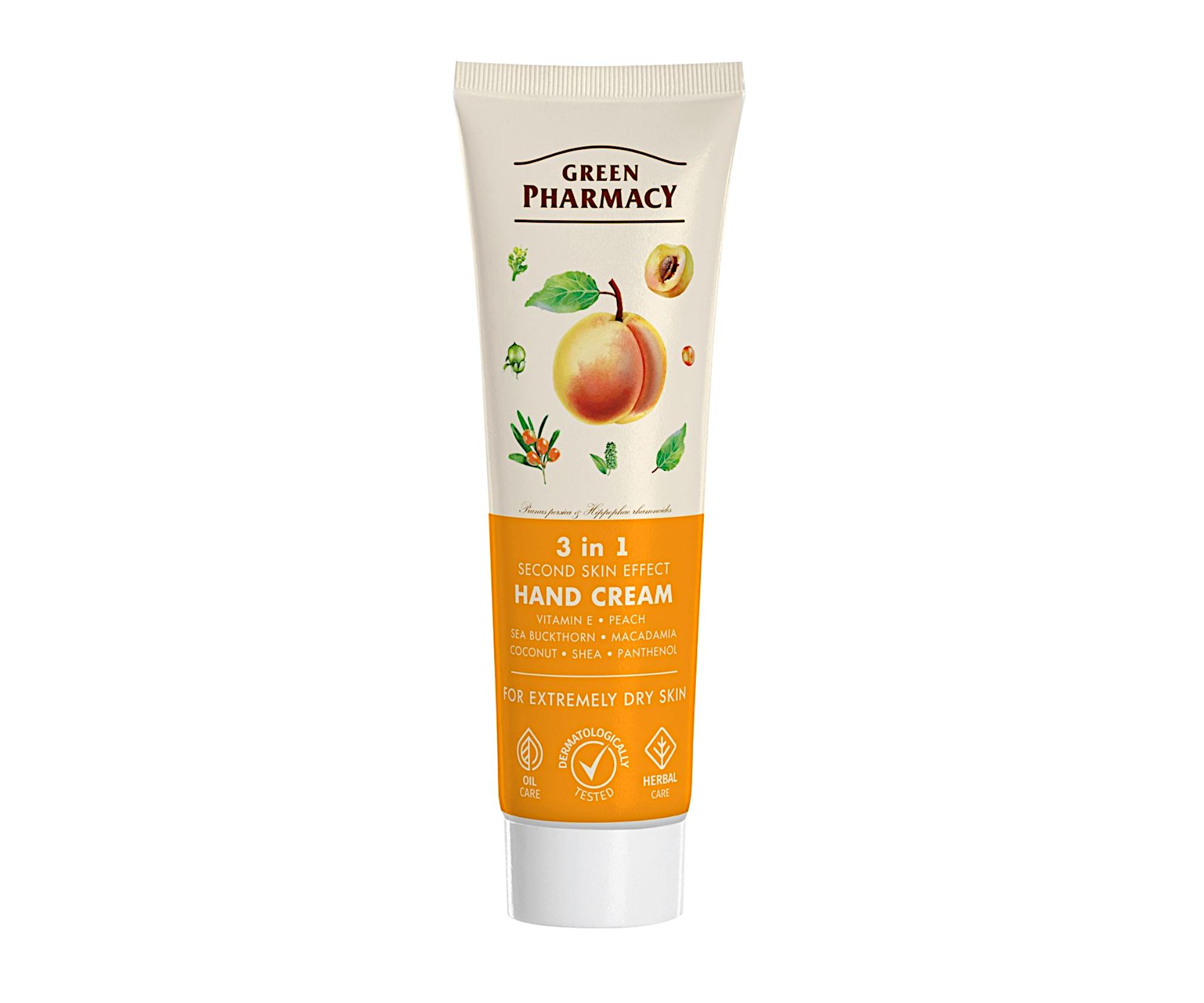E-shop Krém na ruky 3v1 s broskyňovou vôňou Green Pharmacy Second Skin Effect - 100 ml