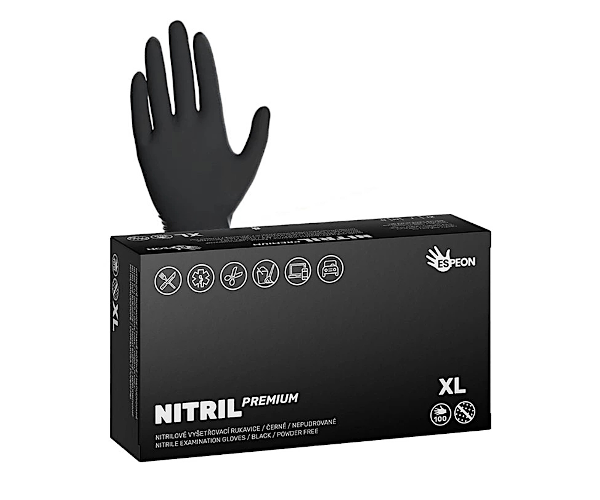 E-shop Silné nitrilové rukavice Espeon Nitril Premium - 100 ks, čierne, veľkosť XL (100028) + darček zadarmo