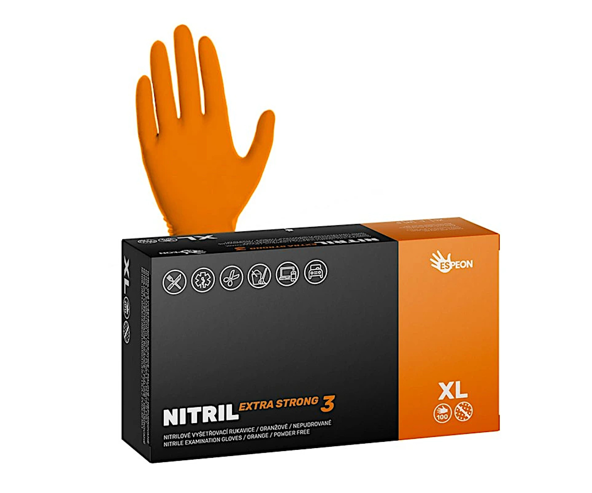E-shop Silné nitrilové zdrsnené rukavice Espeon Nitril Extra Strong 3 - 100 ks, oranžové, veľkosť XL (100066) + darček zadarmo