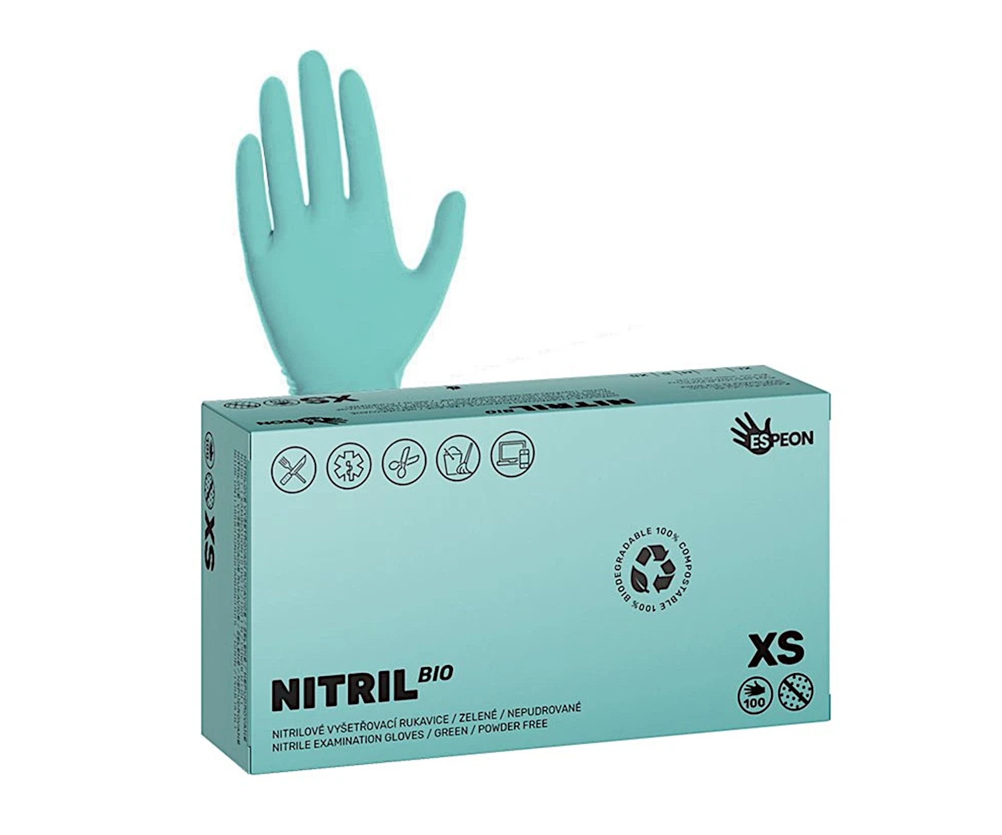 E-shop Ekologické nitrilové rukavice Espeon Nitril Bio - 100 ks, zelené, veľkosť XS (100094) + darček zadarmo
