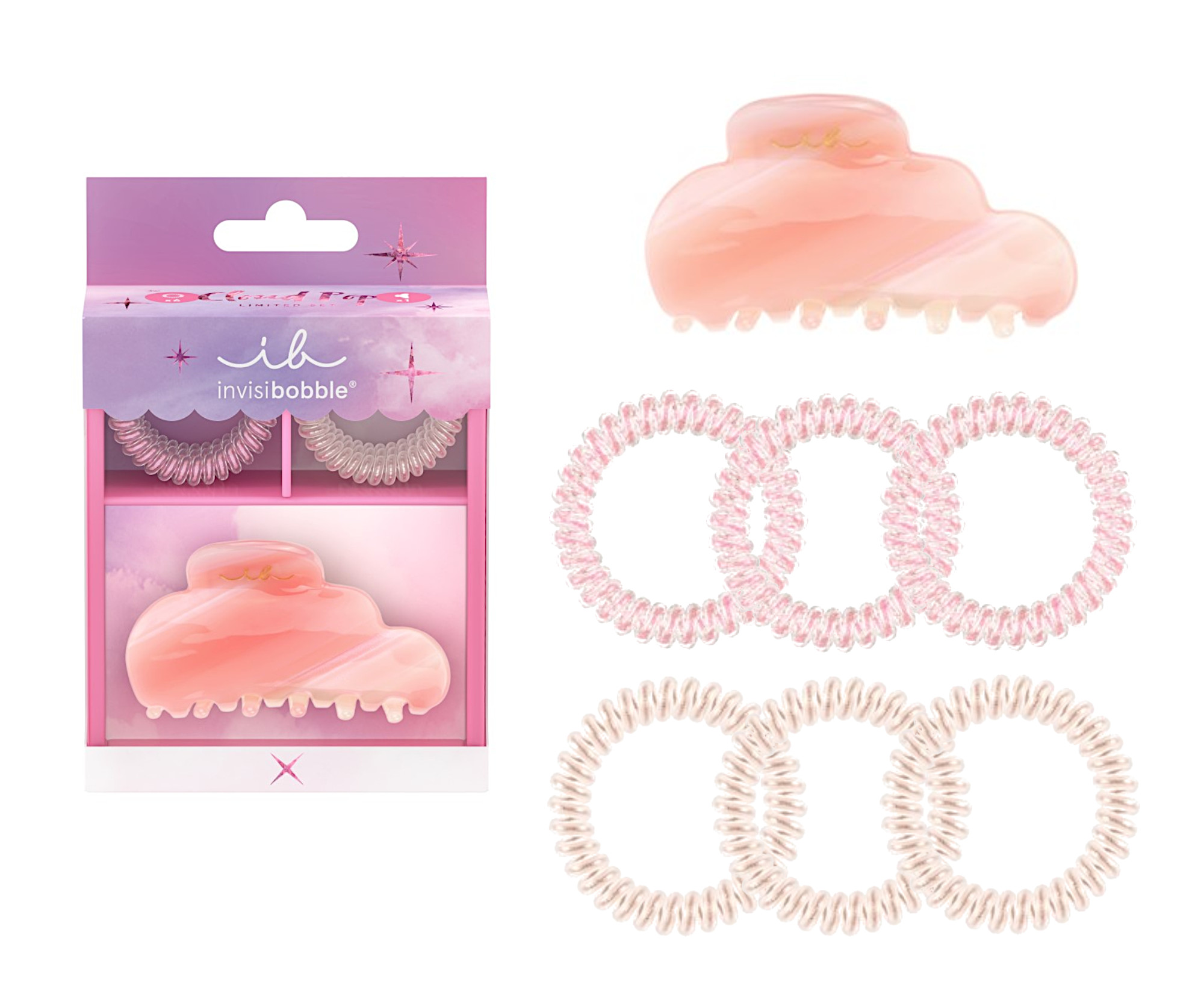 E-shop Sada škripca do vlasov a špirálových gumičiek Invisibobble Cloud Pop + darček zadarmo
