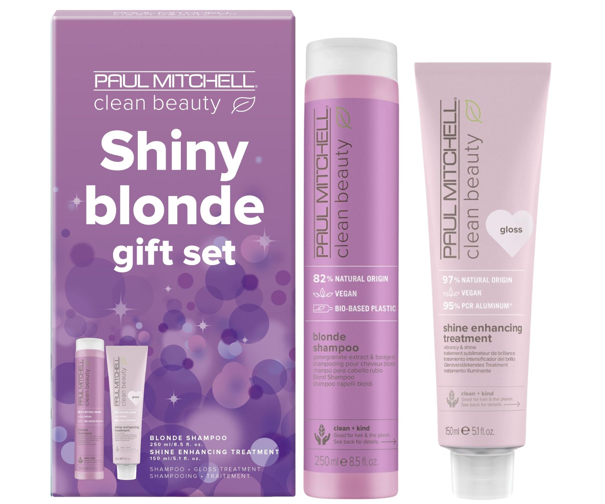 E-shop Darčeková sada na neutralizáciu žltých tónov Paul Mitchell Clean Beauty Shiny Blonde Gift Set + darček zadarmo