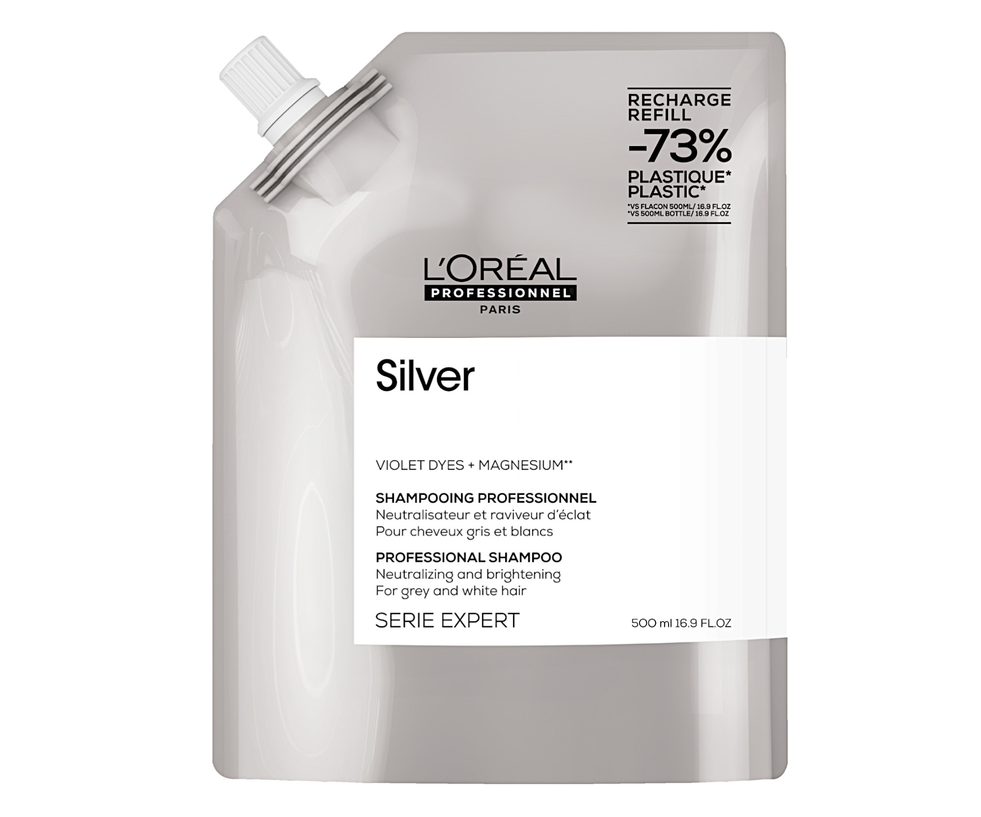 E-shop Neutralizačný šampón na šedivé a biele vlasy Loréal Professionnel Serie Expert Silver - 500 ml, náhradná náplň - L’Oréal Professionnel + darček zadarm