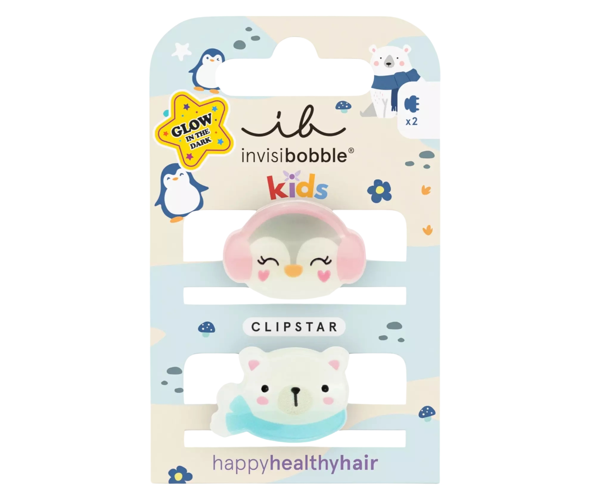 E-shop Detské veselé škrípečky do vlasov Invisibobble Clipstar Polar Friends - 2 ks + darček zadarmo