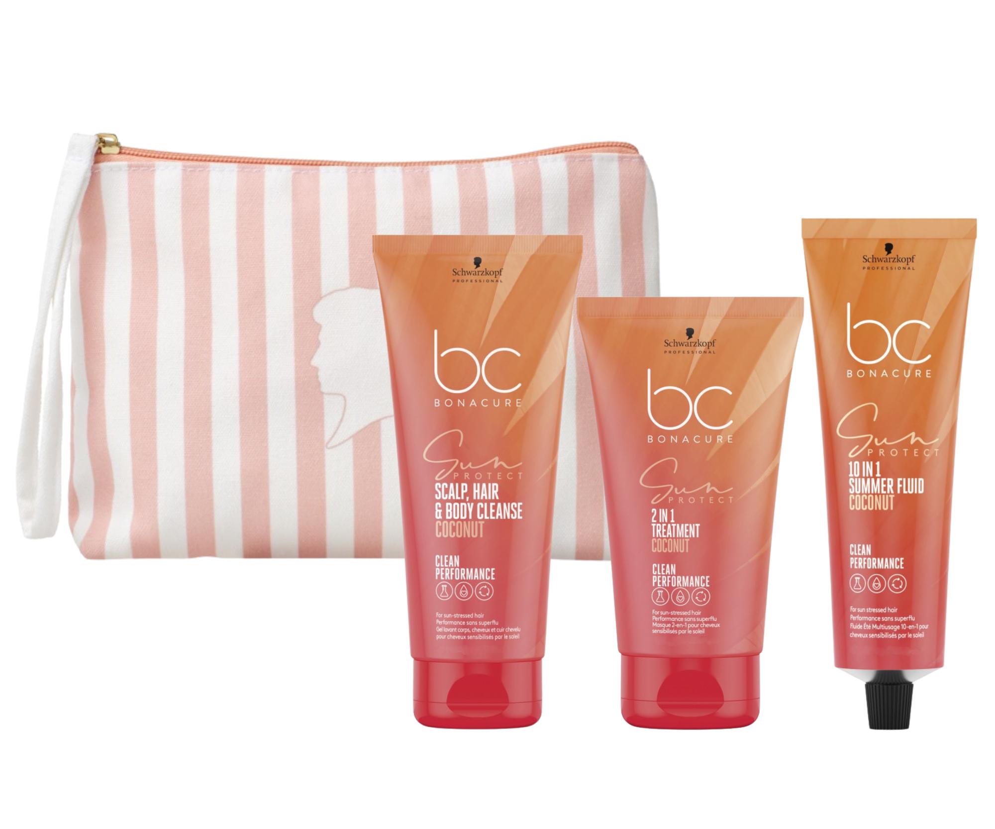 E-shop Cestovná sada pre slnkom zaťažované vlasy Schwarzkopf Professional BC Bonacure Sun Protect + kozmetická taška zadarmo + darček zadarmo