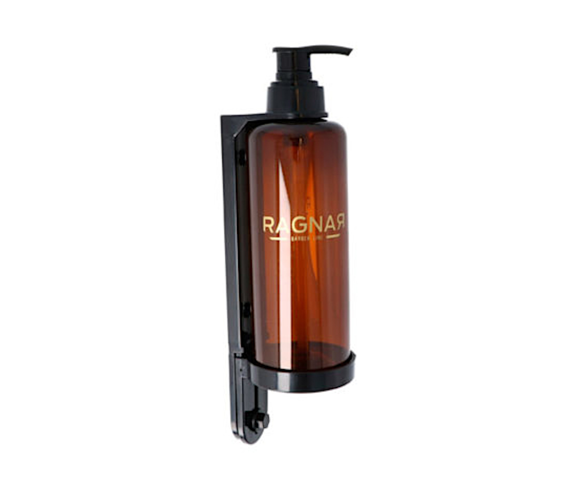 E-shop Dávkovacia fľaša s pumpičkou a držiakom na stenu Ragnar Barber Line - hnedá, 300 ml + darček zadarmo