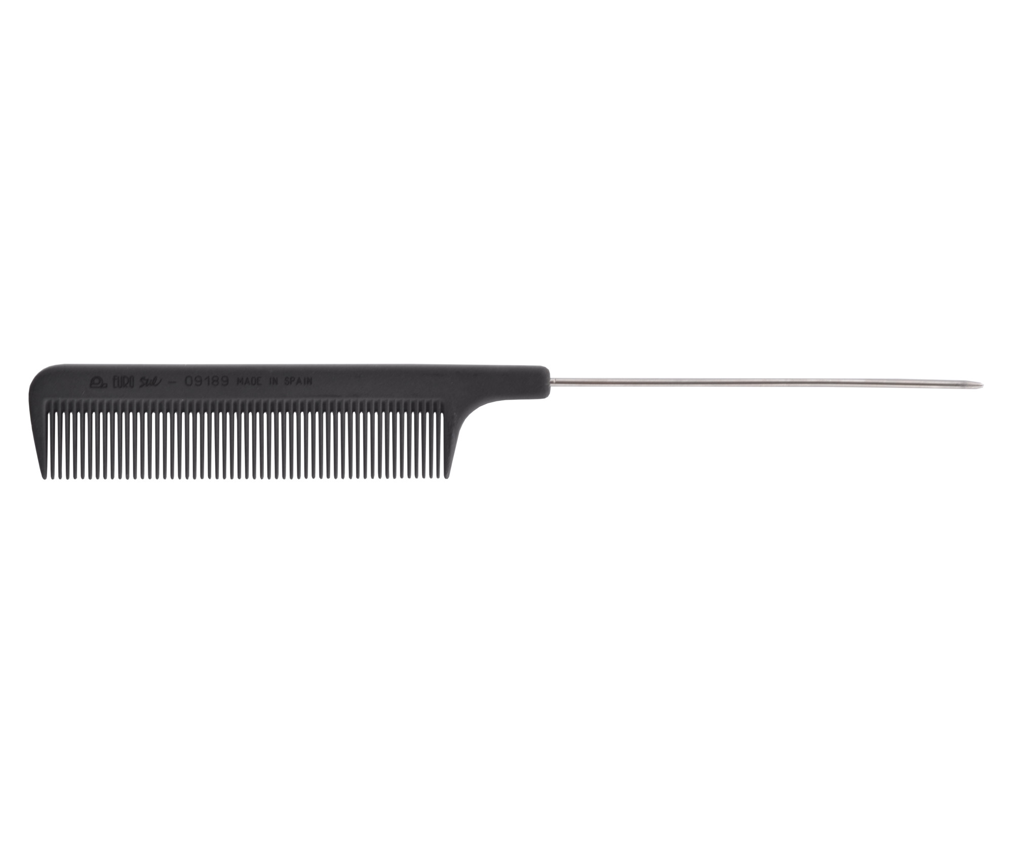 E-shop Karbónový tupírovací hrebeň s kovovým hrotom Eurostil Professional Carbon Antistatic - 22,3 cm (09189)
