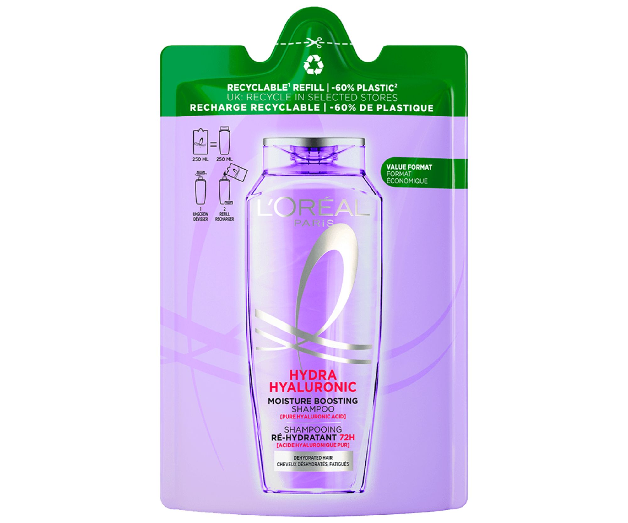 Hydratačný šampón Loréal Paris Elseve Hyaluron Plump - 250 ml, náhradná náplň - L’Oréal Paris