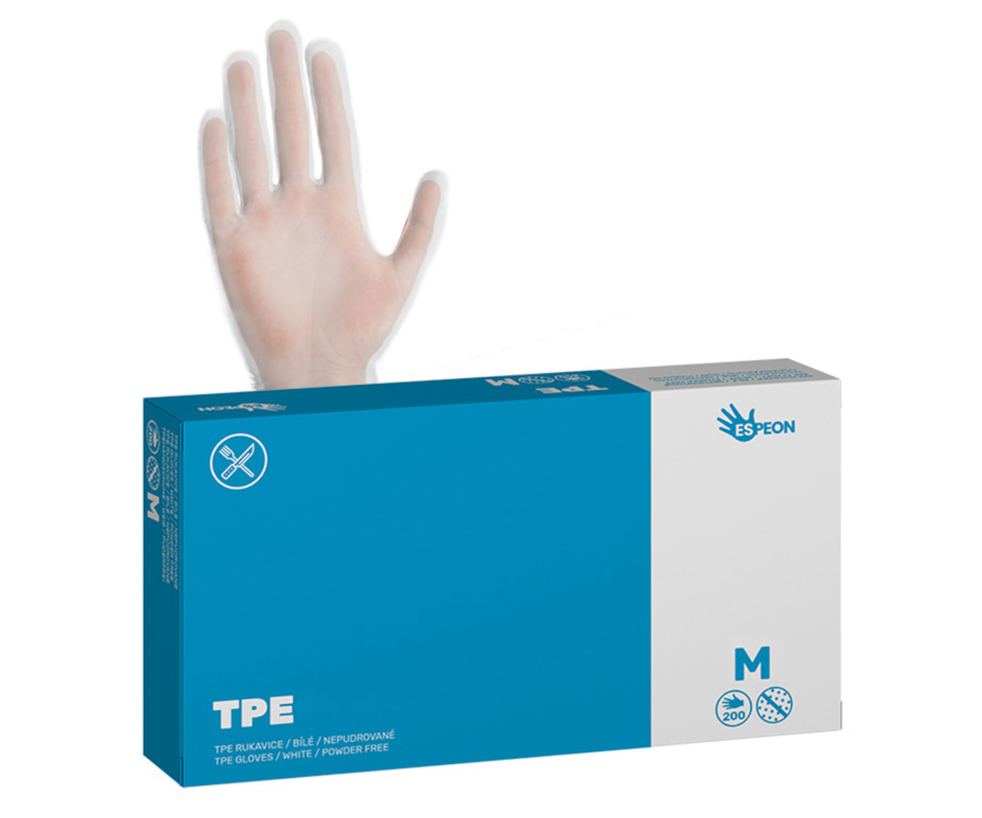 E-shop TPE rukavice Espeon TPE AllFood - 200 ks, biele, nepudrované, veľkosť M (100017) + darček zadarmo