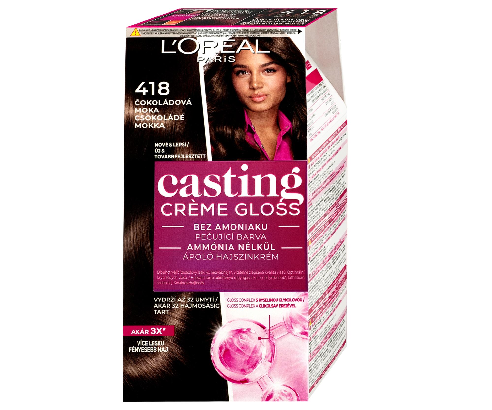 E-shop Preliv bez amoniaku Loréal Casting Créme Gloss - 418 čokoládová - L’Oréal Paris + darček zadarmo