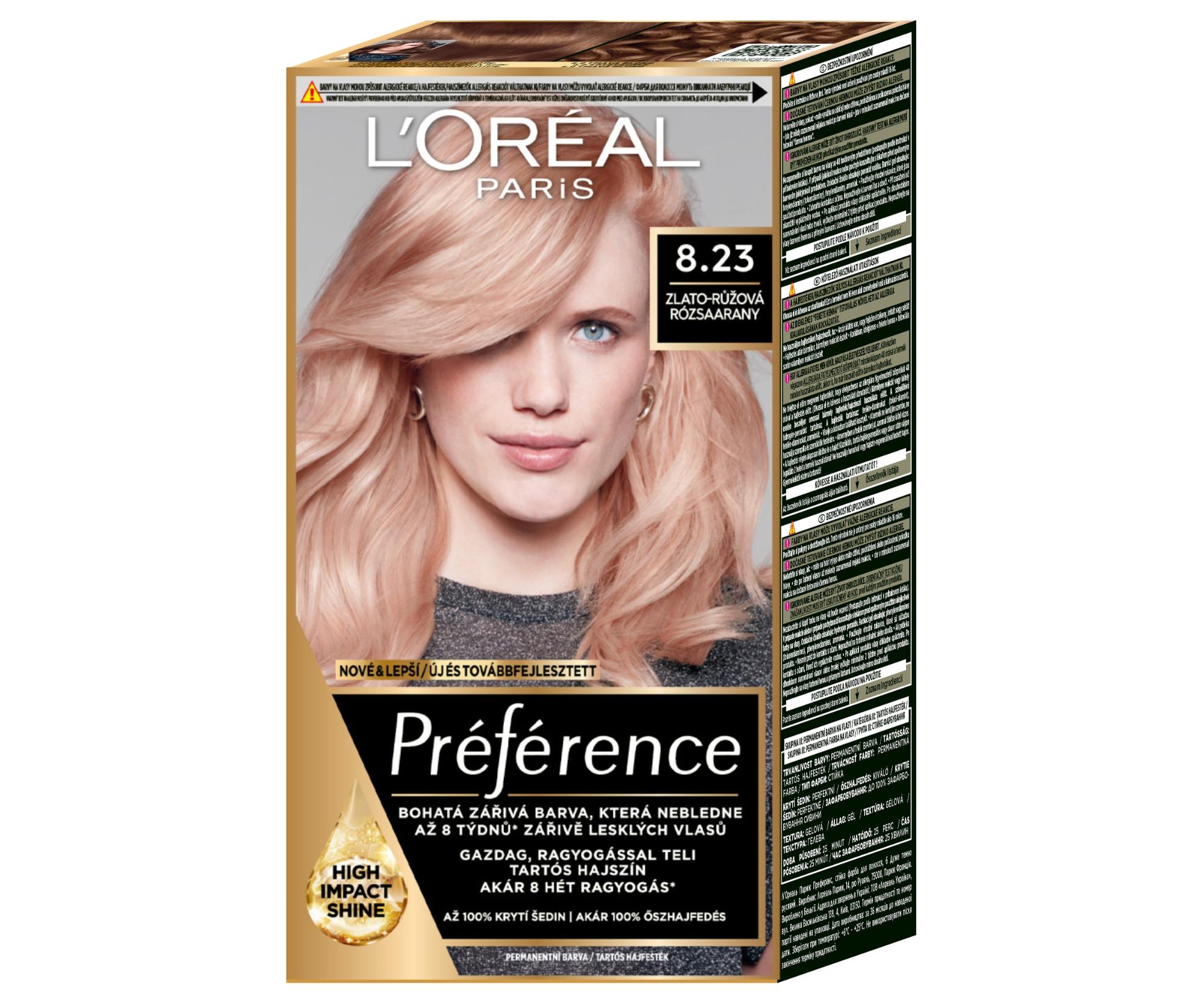 E-shop Permanentná farba Loréal Préférence 8.23 zlato-ružová - L’Oréal Paris + darček zadarmo