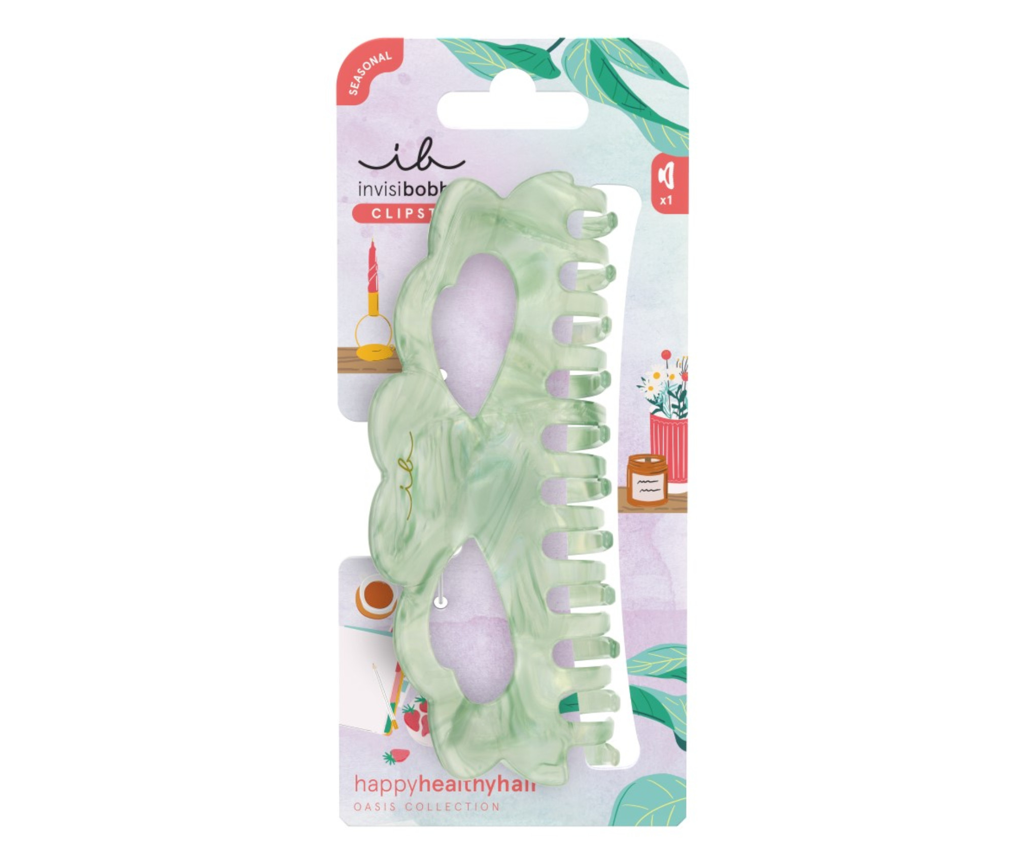 E-shop Veľký škripec do vlasov Invisibobble Clipstar L Oasis Matcha Reset - svetlo zelený s jantárovým dizajnom + darček zadarmo