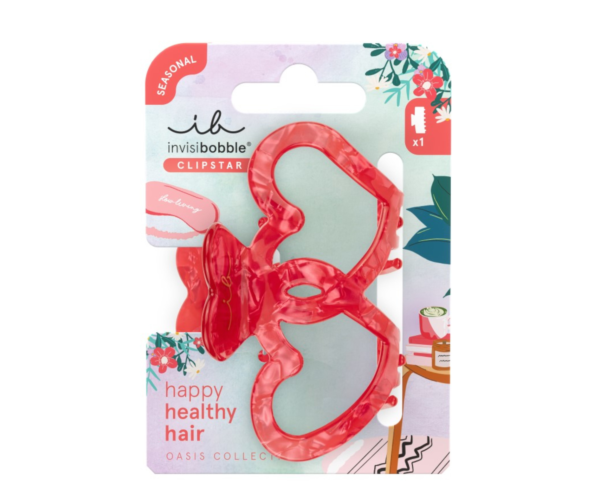 E-shop Škripec do vlasov Invisibobble Clipstar M Oasis Lovers Nest - červený-ružový + darček zadarmo