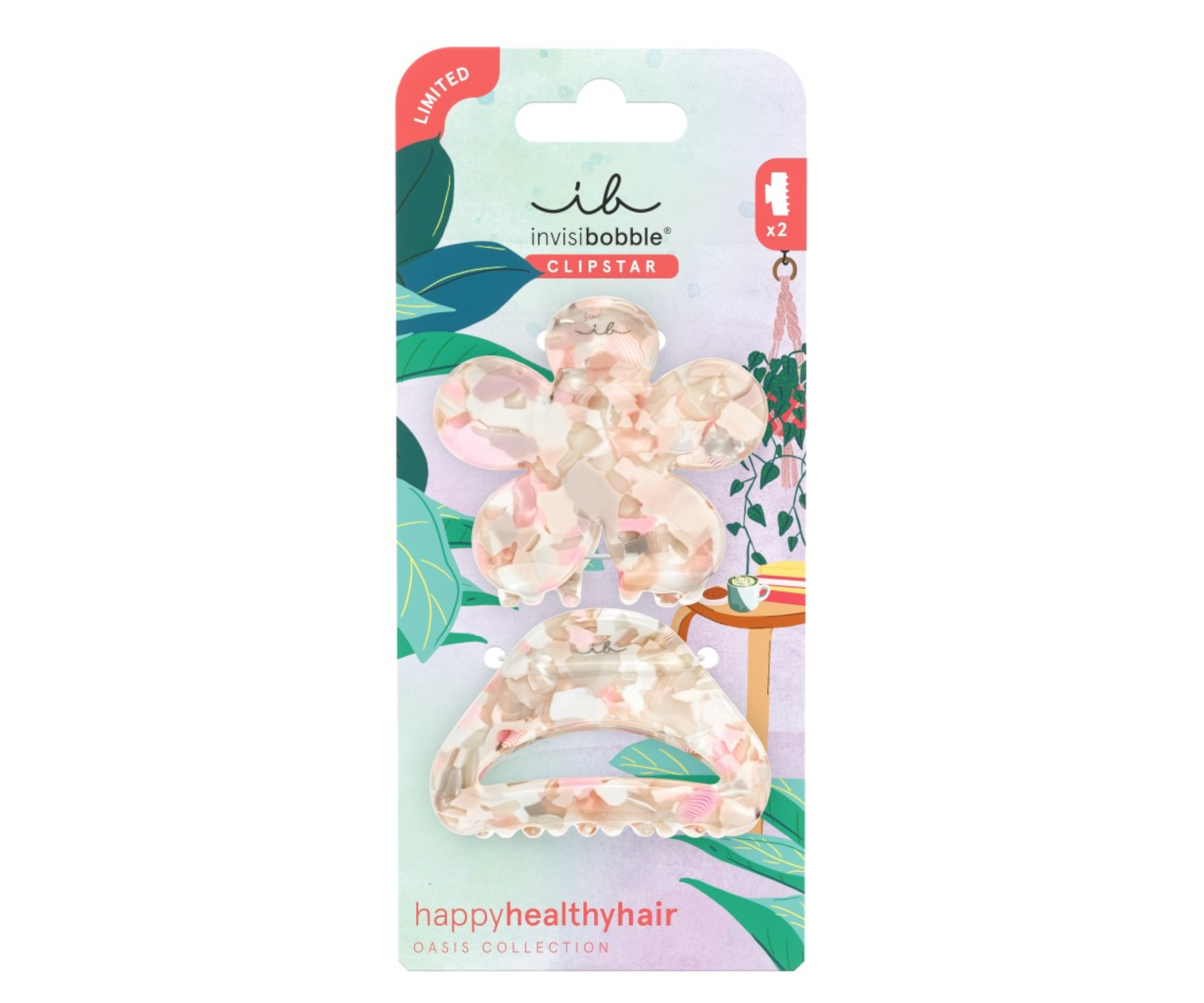 E-shop Škripce do vlasov Invisibobble Clipstar M Oasis Refreshed Bloom - 2 ks, pastelové odtiene s kvetinovými vzormi + darček zadarmo