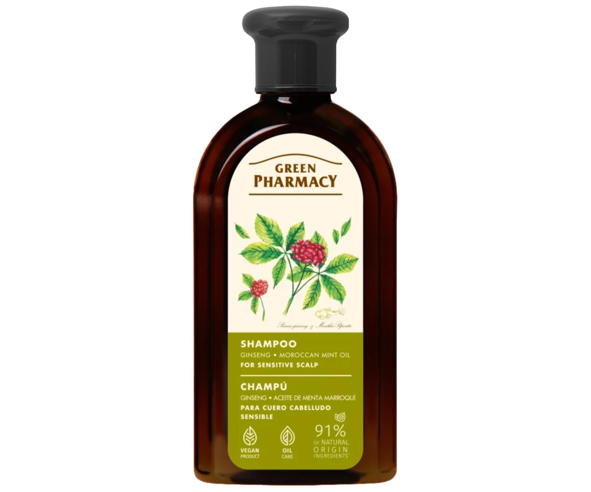 E-shop Šampón pre citlivú pokožku hlavy so ženšenom a marockým mätovým olejom Green Pharmacy Shampoo - 350 ml