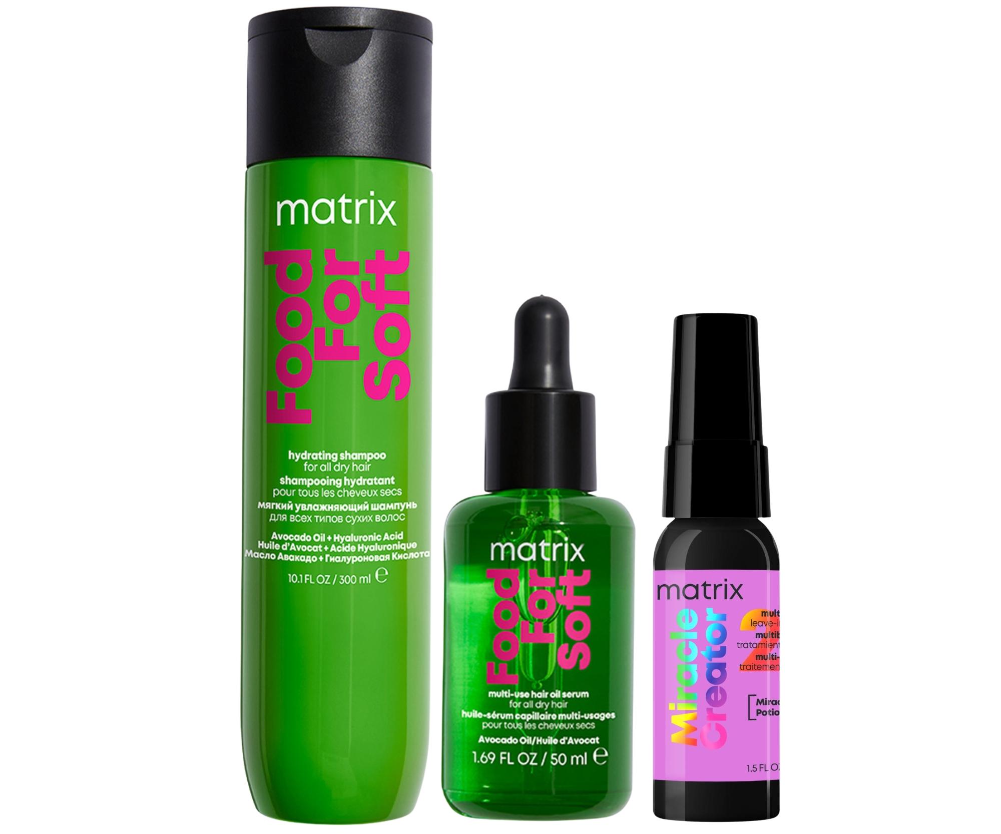 E-shop Sada na ochranu suchých vlasov Matrix Food For Soft + ošetrujúci sprej s 20 benefitmi Matrix Miracle Creator 45 ml zadarmo + darček zadarmo