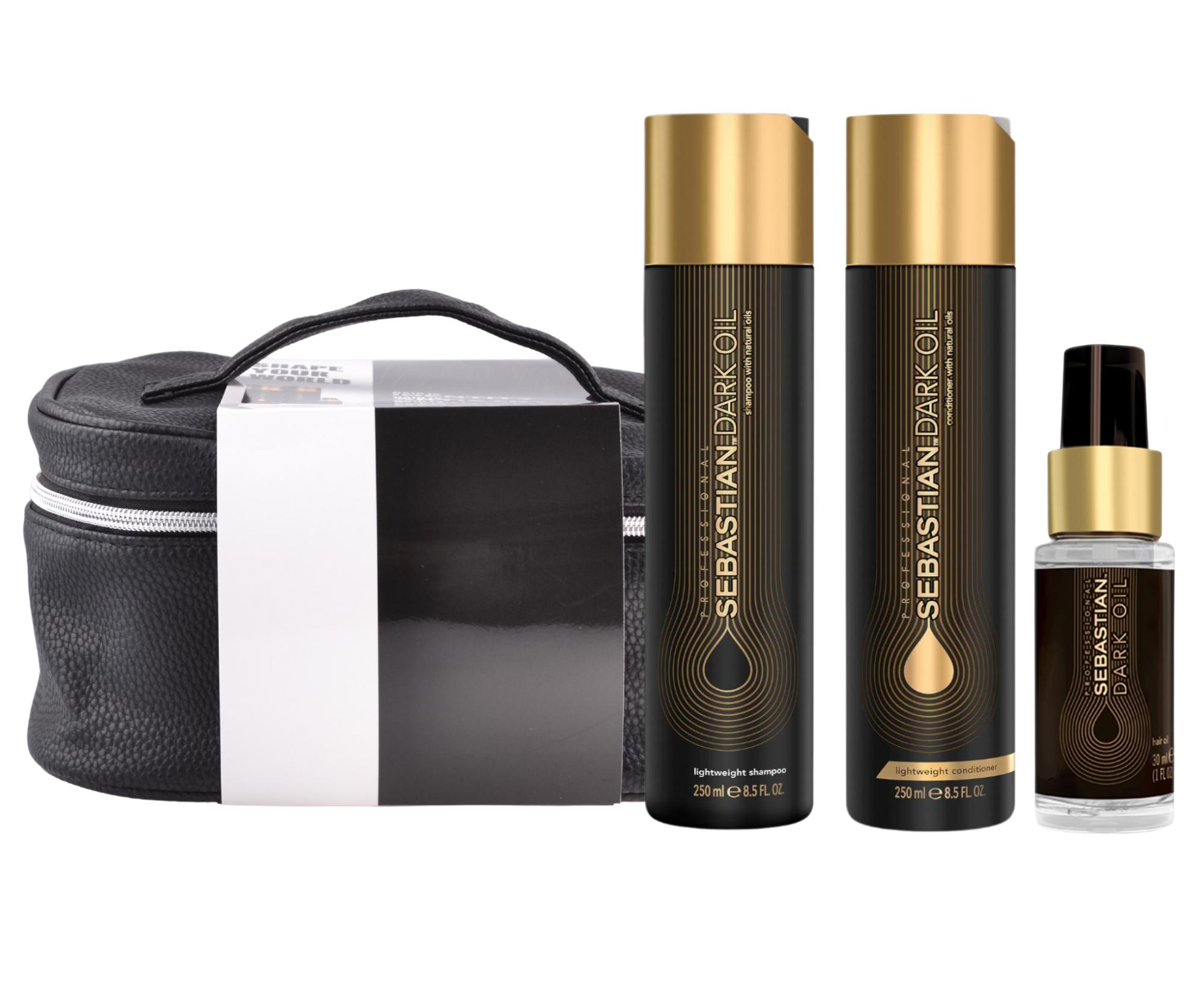 E-shop Darčeková sada pre hladké a lesklé vlasy Sebastian Professional Dark Oil + kozmetická taška + darček zadarmo