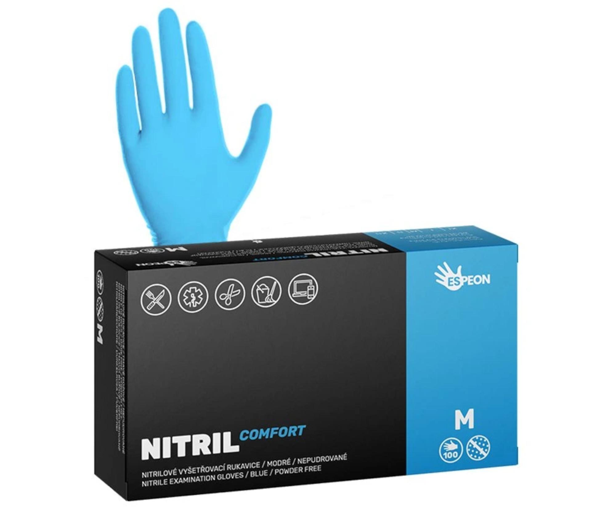 E-shop Nitrilové rukavice Espeon Nitril Comfort - 100 ks, modré, veľkosť M (100007) + darček zadarmo
